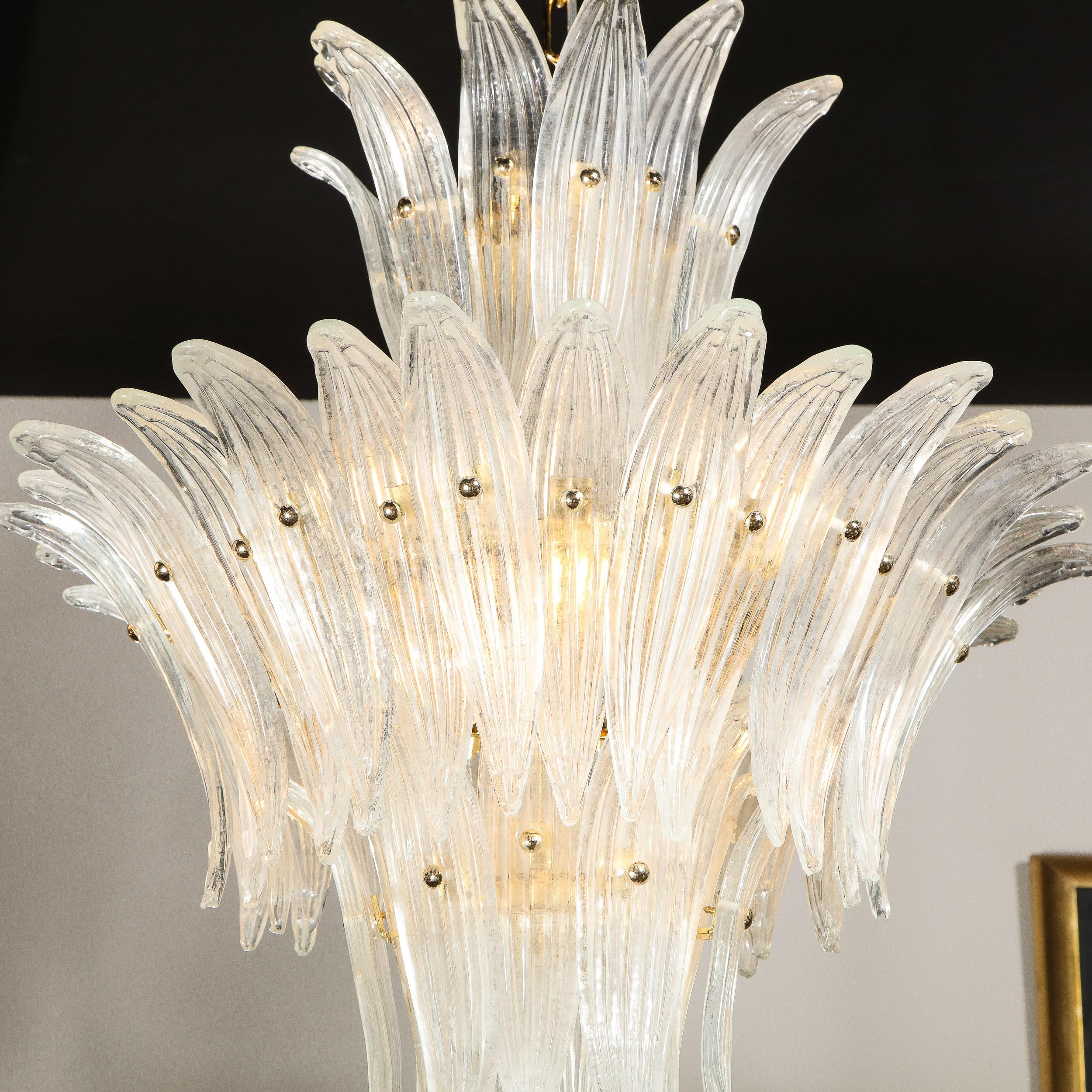 Modernist Handblown Murano Glass Three Tier Palma Chandelier with Brass Fittings In New Condition In New York, NY