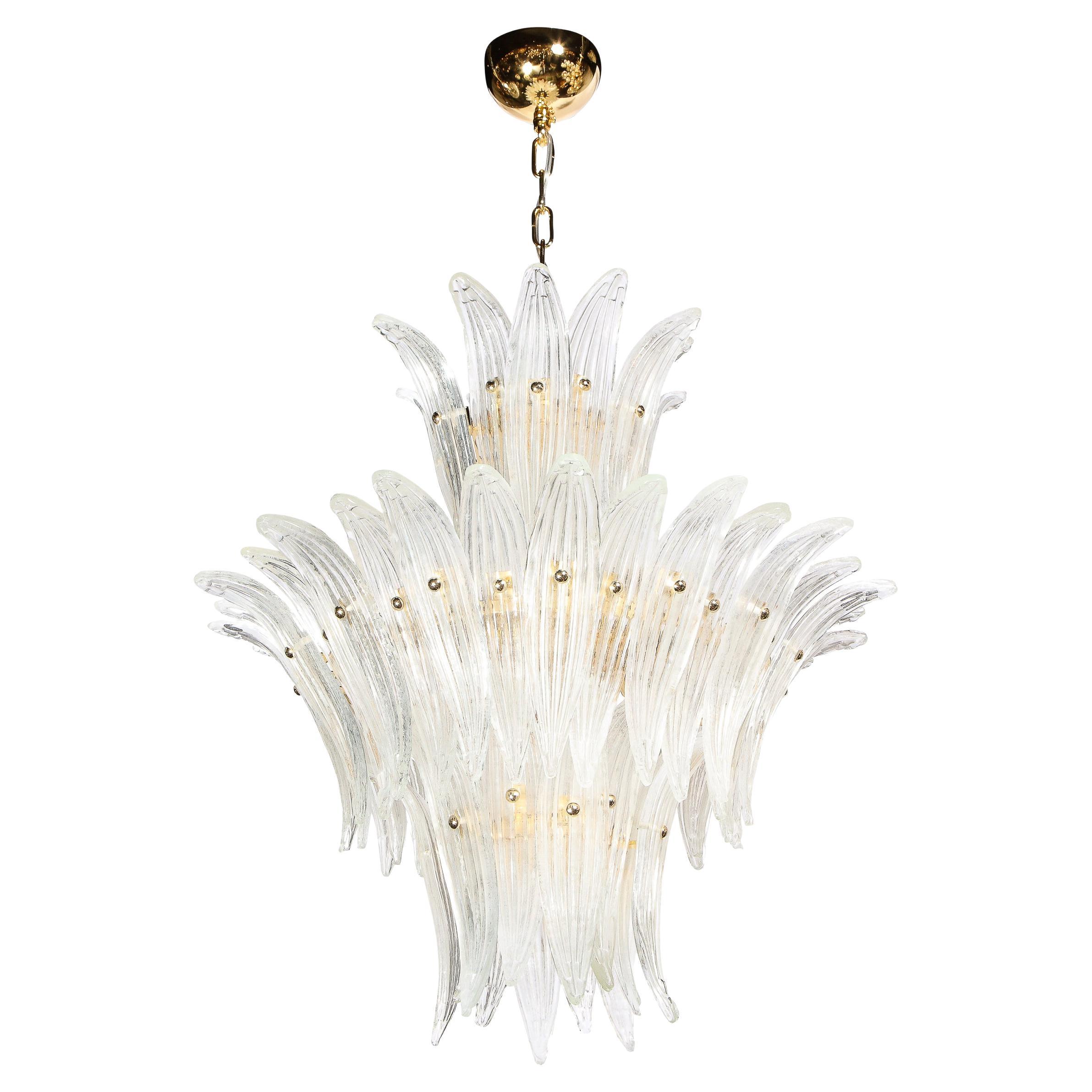 Modernist Handblown Murano Glass Three Tier Palma Chandelier with Brass Fittings