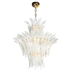 Modernist Handblown Murano Glass Three Tier Palma Chandelier with Brass Fittings