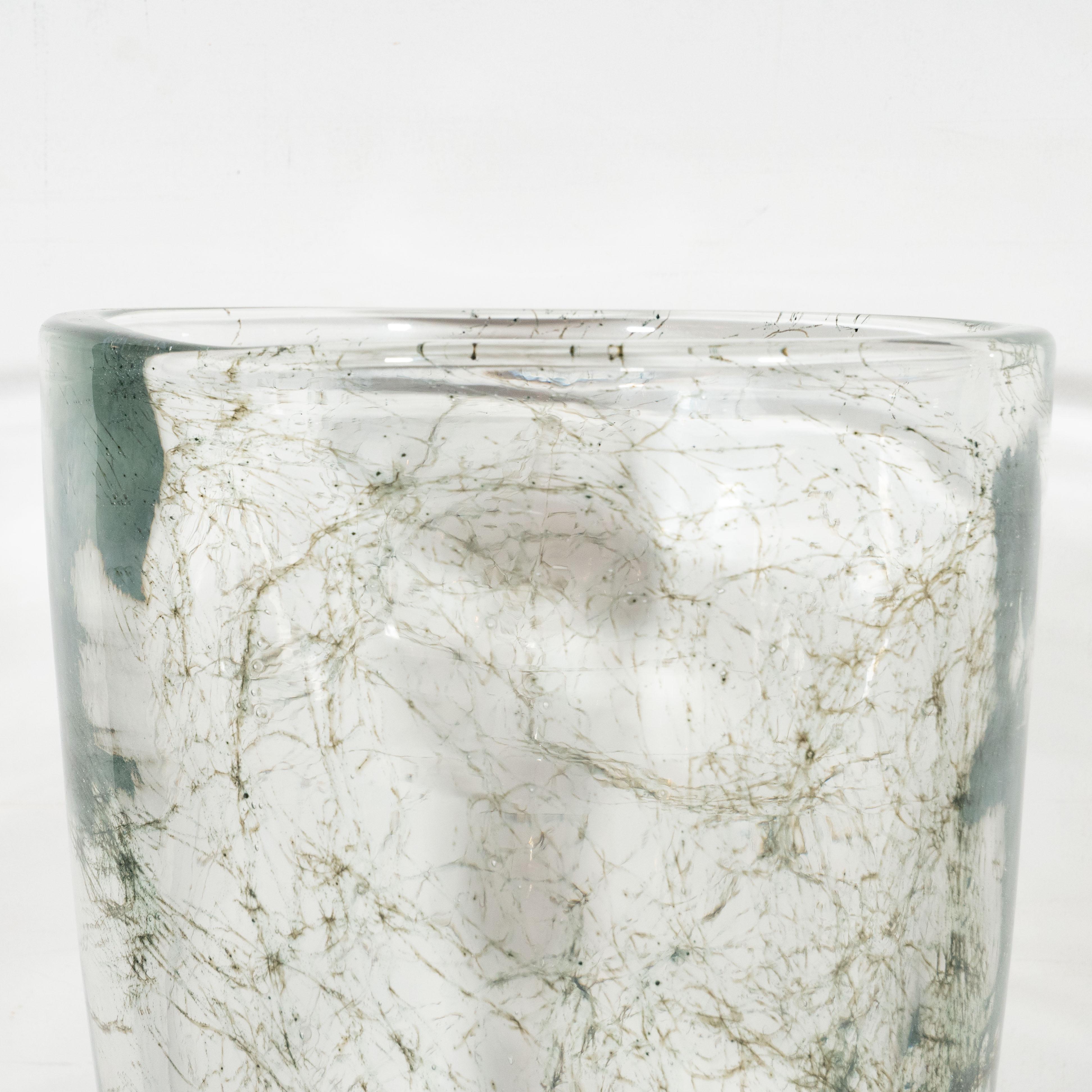 Modernist Handblown Murano Glass Vase with Sage Expressionist Detailing (Moderne)
