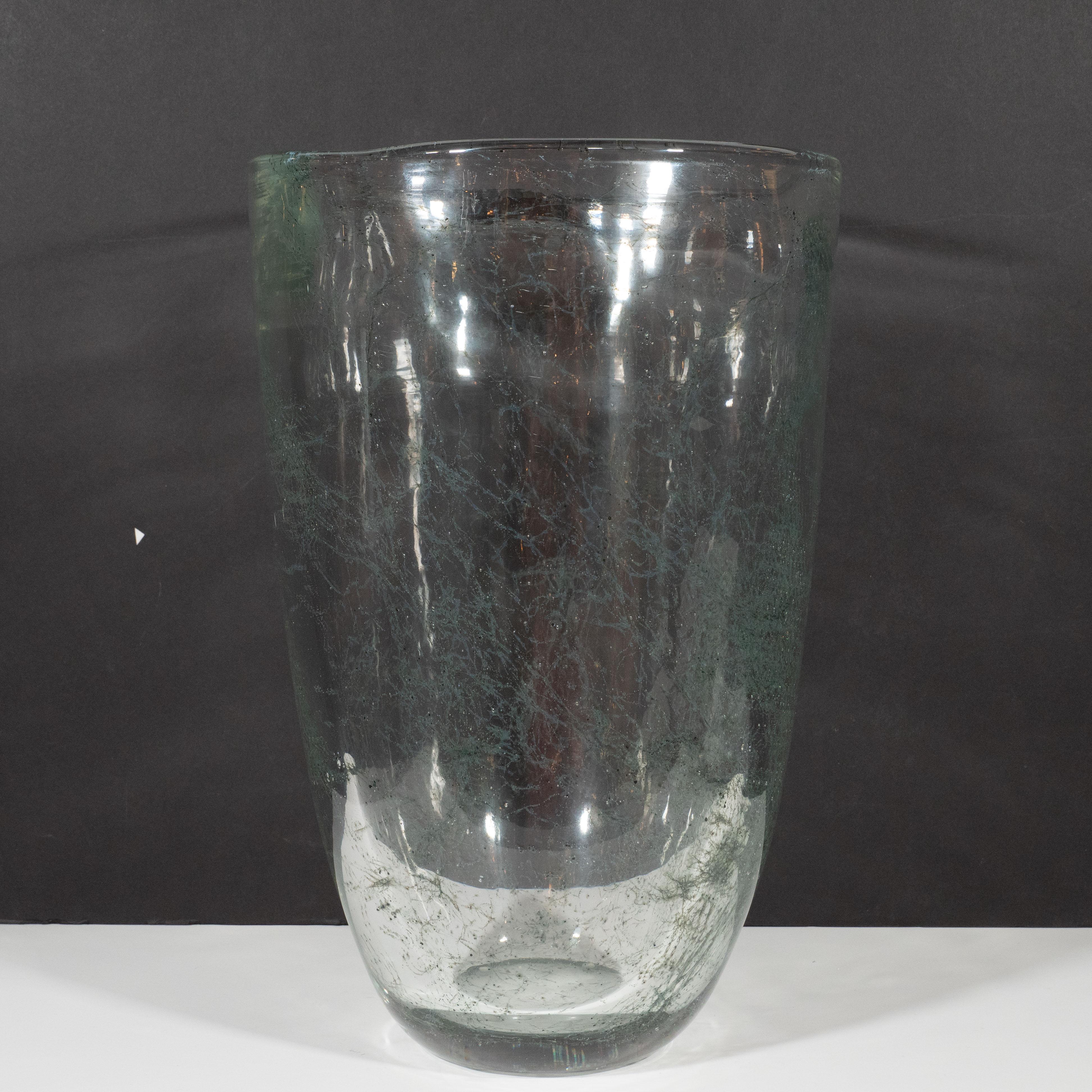 Modernist Handblown Murano Glass Vase with Sage Expressionist Detailing im Zustand „Neu“ in New York, NY