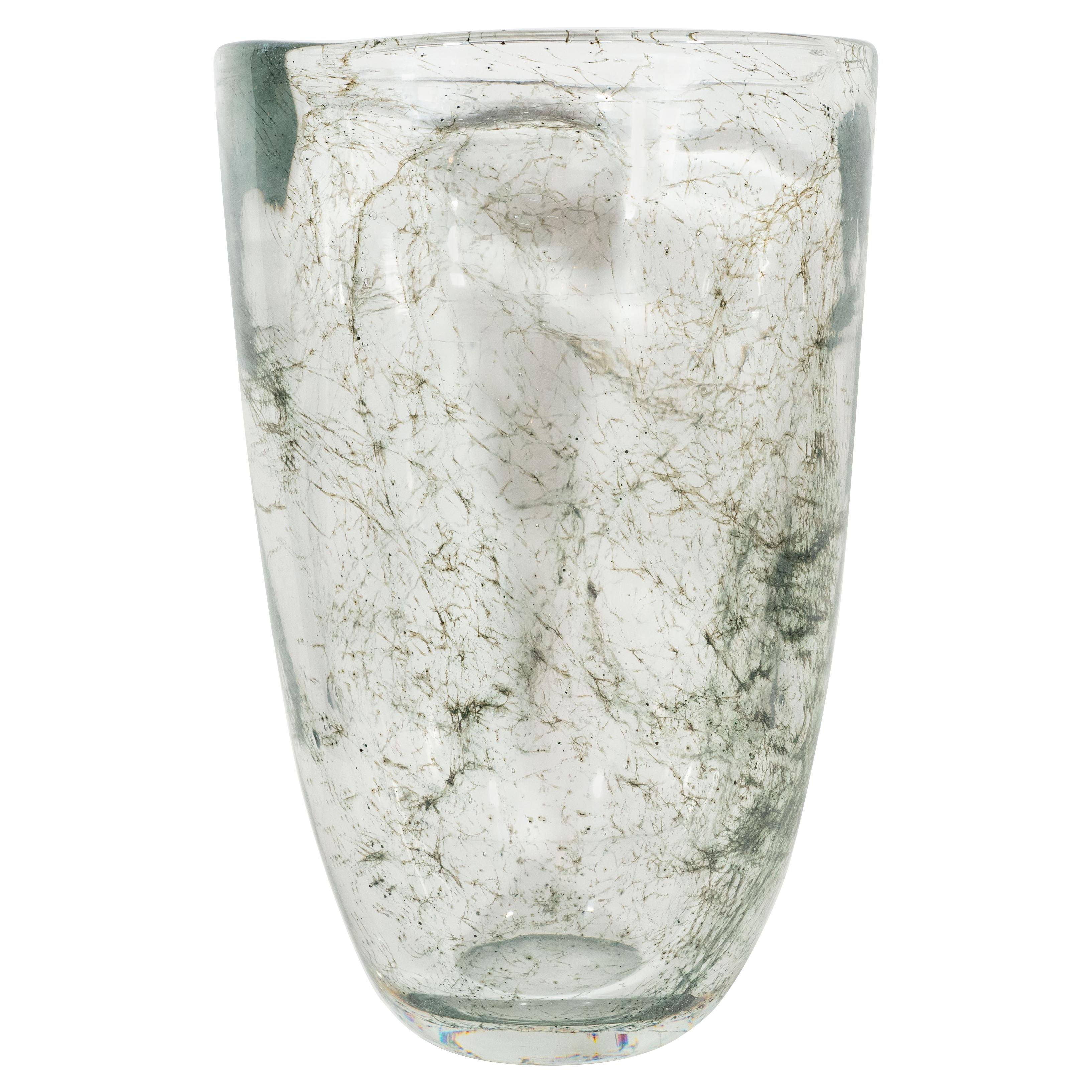 Modernist Handblown Murano Glass Vase with Sage Expressionist Detailing