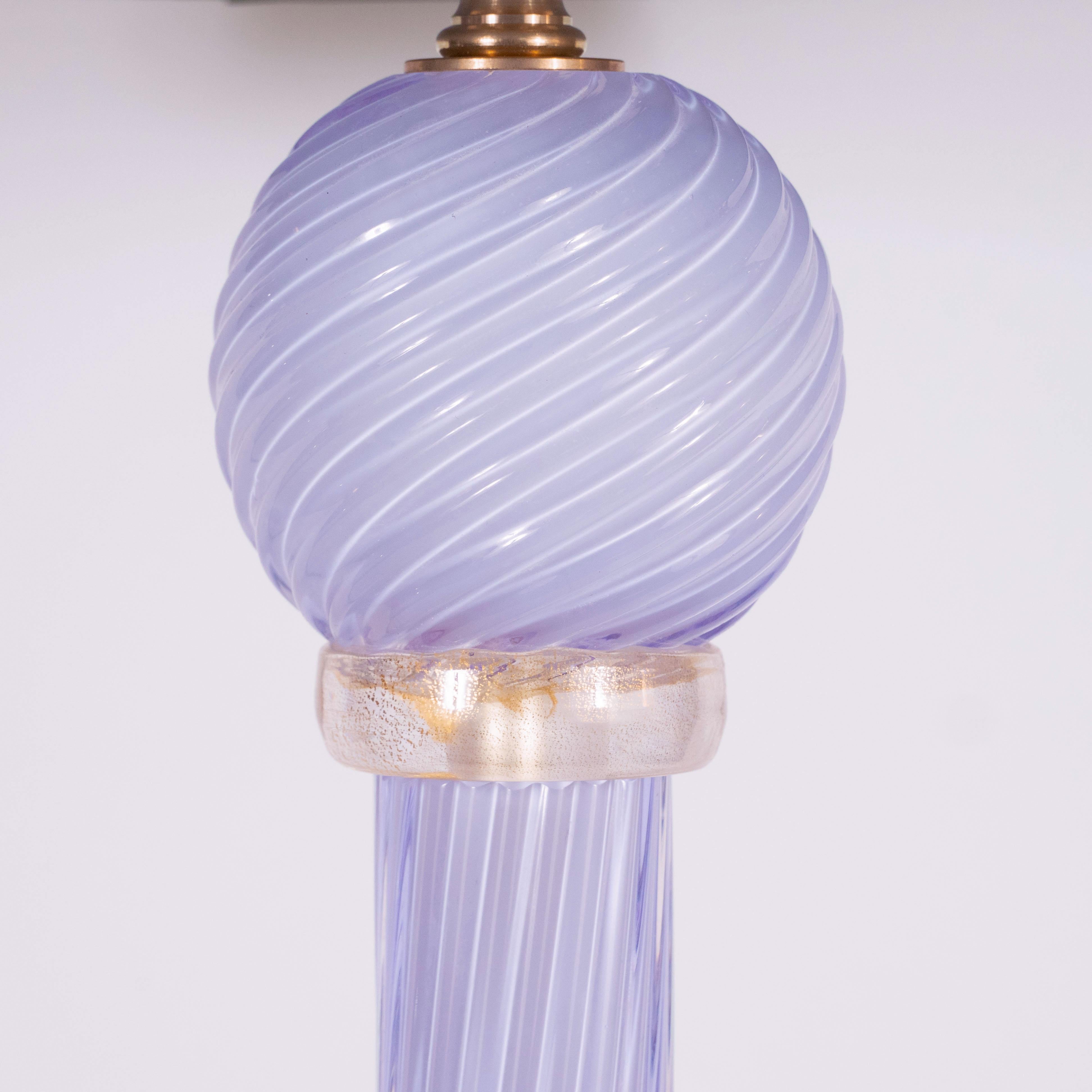 Modernist Handblown Murano Lavender Glass Table Lamps, 24kt Yellow Gold Flecks In Excellent Condition In New York, NY
