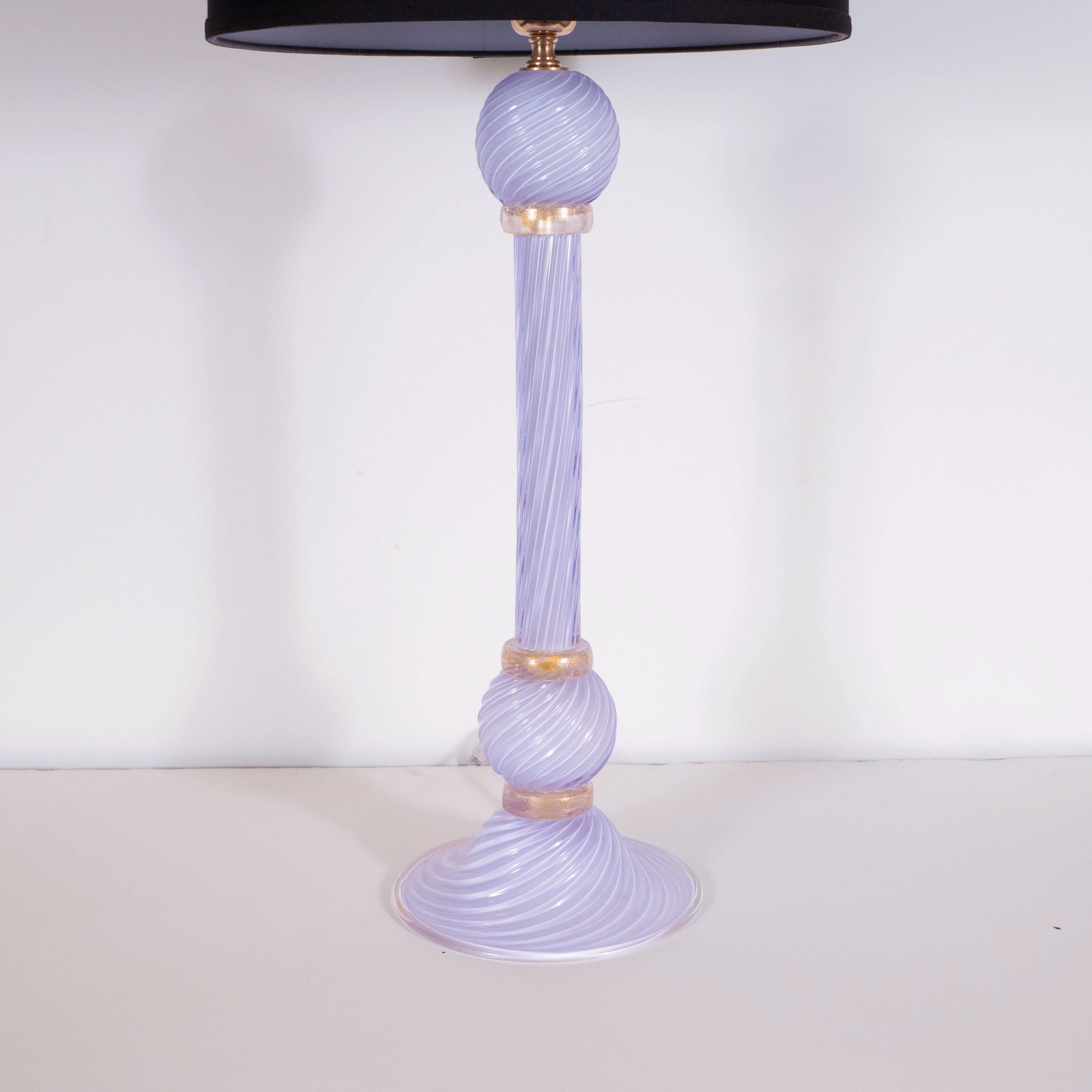 Modernist Handblown Murano Lavender Glass Table Lamps, 24kt Yellow Gold Flecks 1