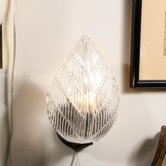 Modernist Handblown Murano Leaf Form Sconce in Transparent Reeded Glass