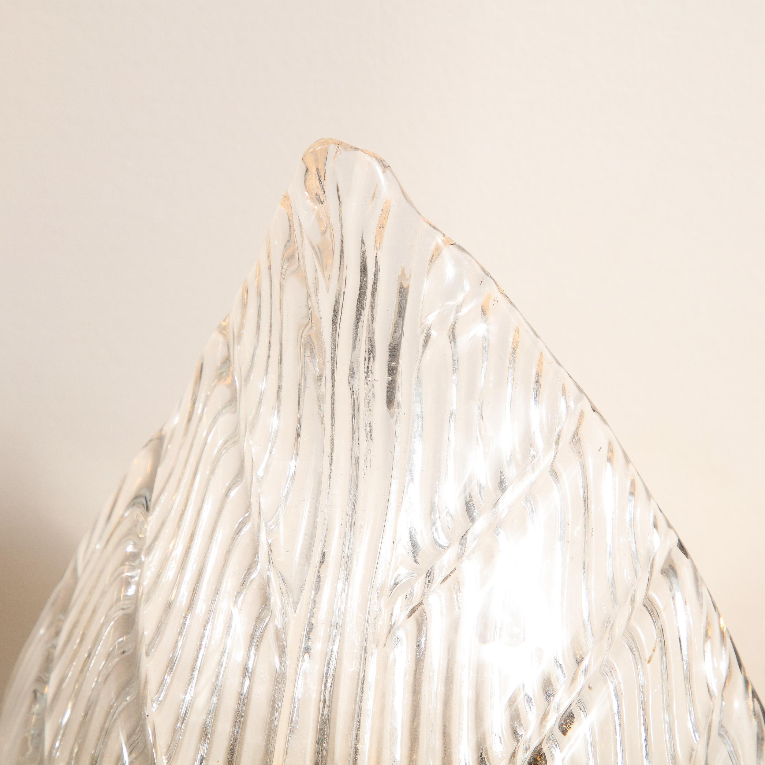 20th Century Modernist Handblown Murano Leaf Form Sconce in Transparent Reeded Glass For Sale