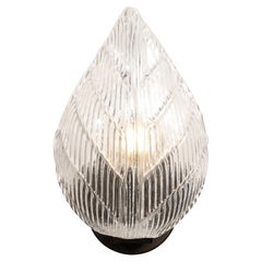 Modernist Handblown Murano Leaf Form Sconce in Transparent Reeded Glass