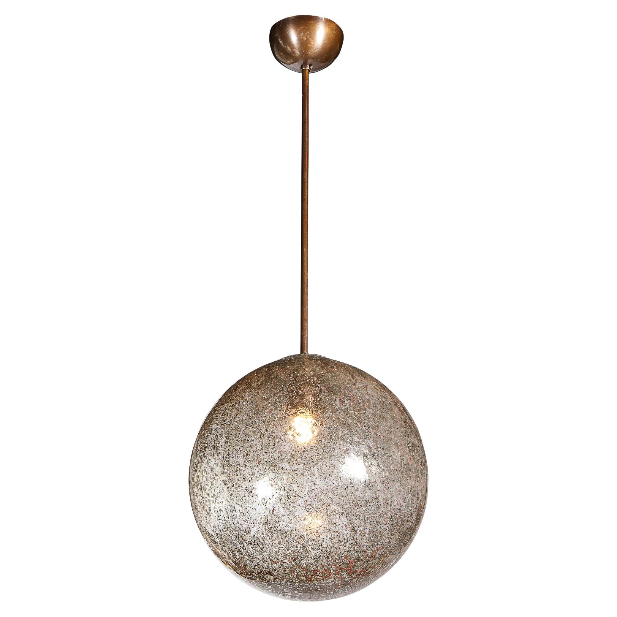 Lampe à suspension moderniste de Murano soufflée à la main avec accessoires en bronze huilé