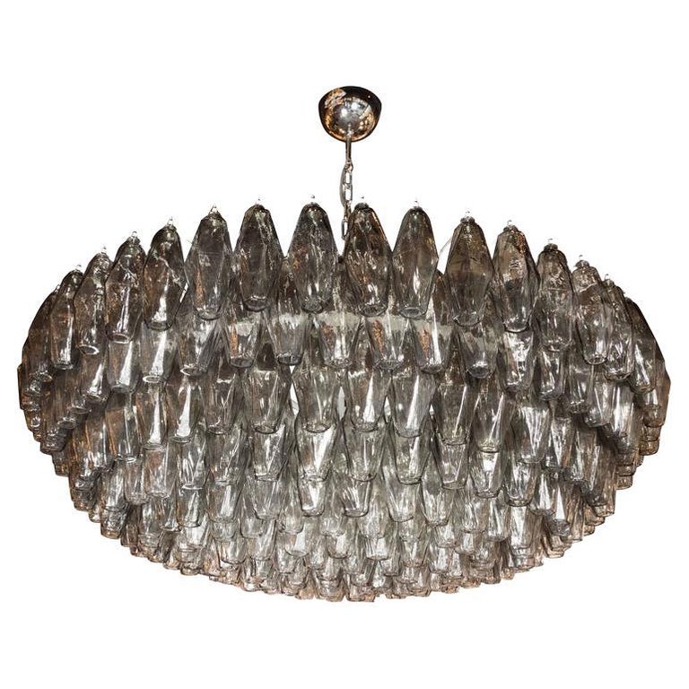 Modernist Handblown Murano Polyhedral Chandelier in Smoked Pewter For Sale