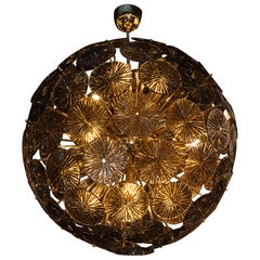 Modernist Handblown Murano Smoked Bronze Glass and Polished Brass Sputnik