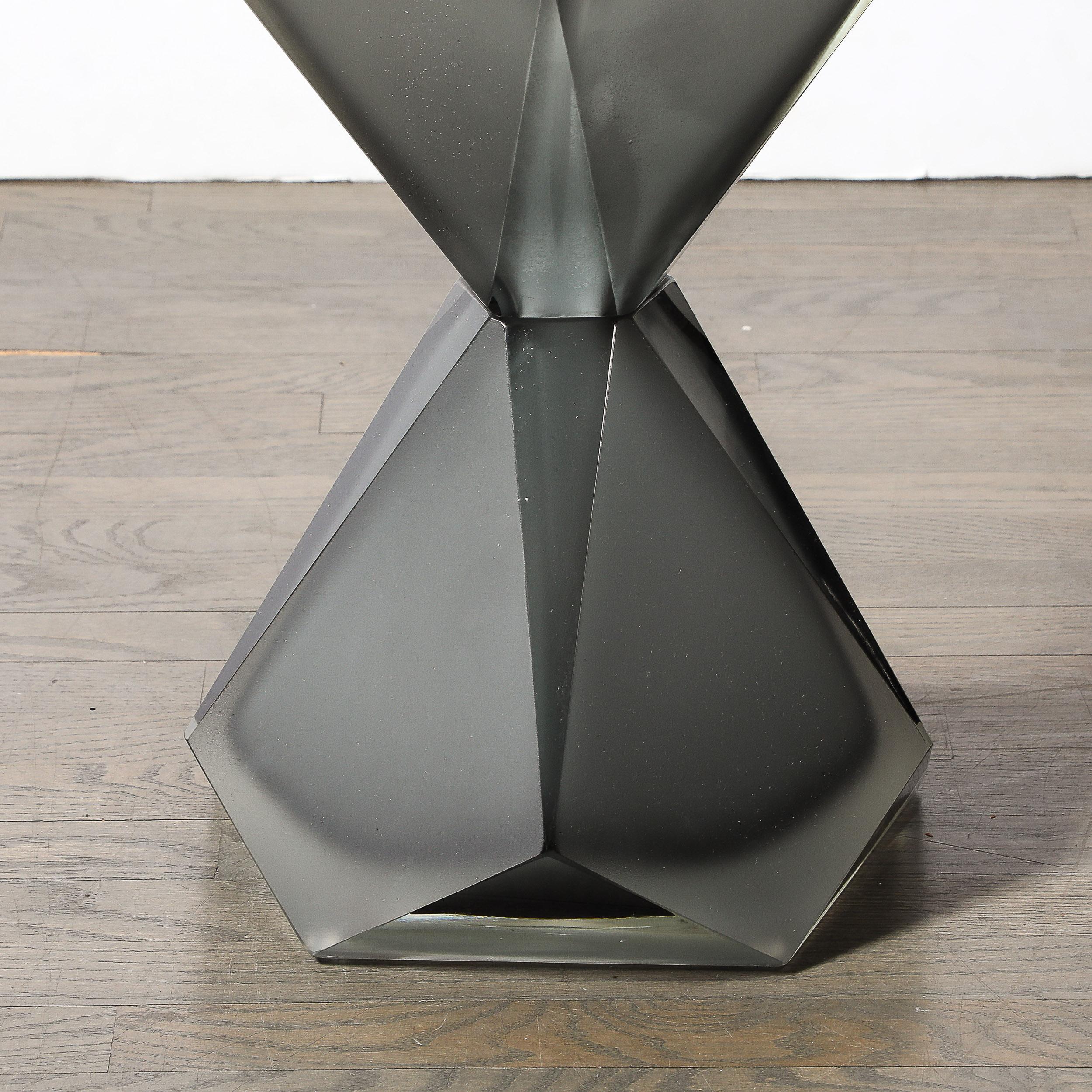 Modernist Handblown Murano Smoked & Frosted Graphite Faceted Hourglass End Table In New Condition For Sale In New York, NY
