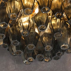 Modernist Handblown Murano Smoked Glass Polyhedral Flush Mount w/ Brass Fittings