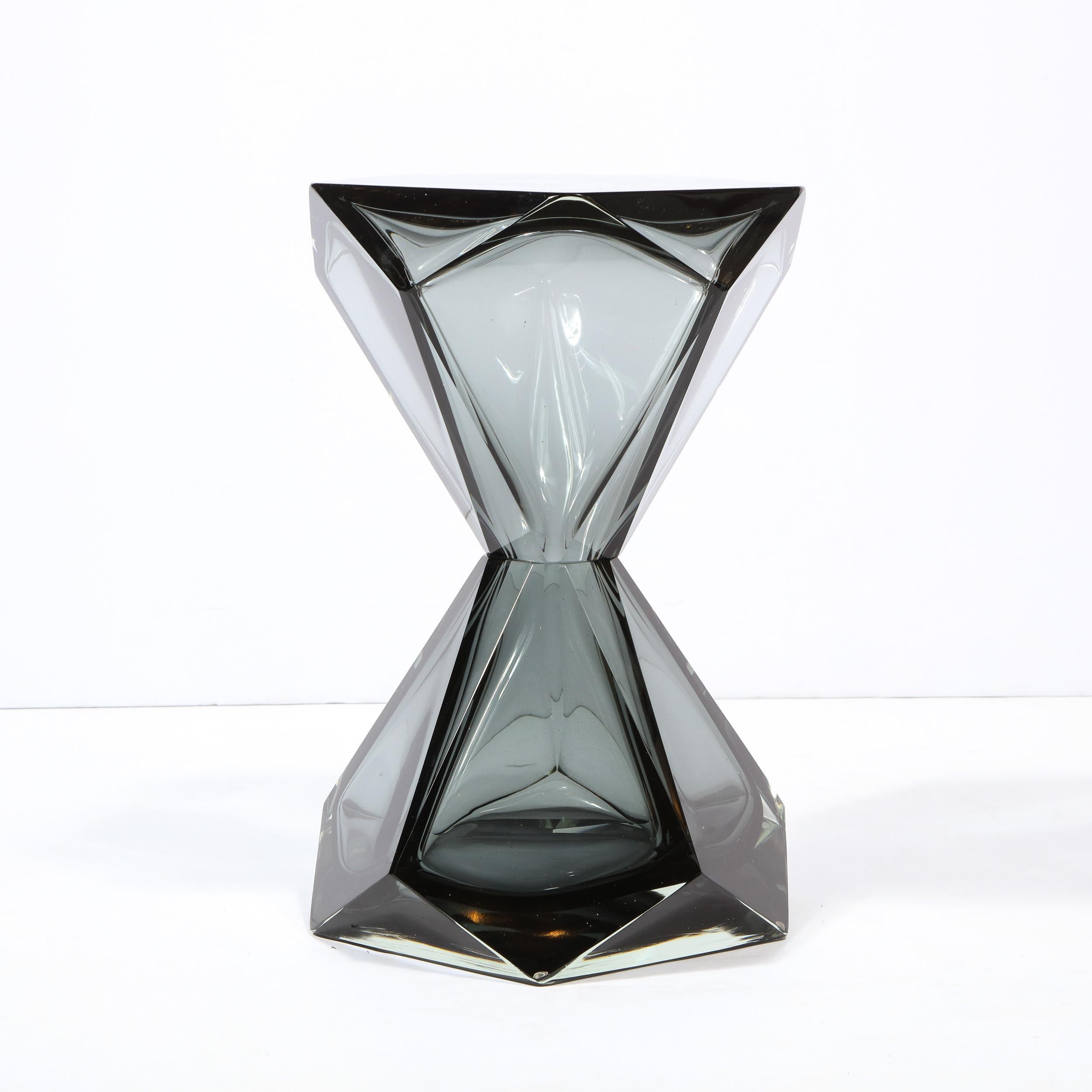 Modernist Handblown Murano Smoked Graphite Faceted Hourglass Side/ End Table 3