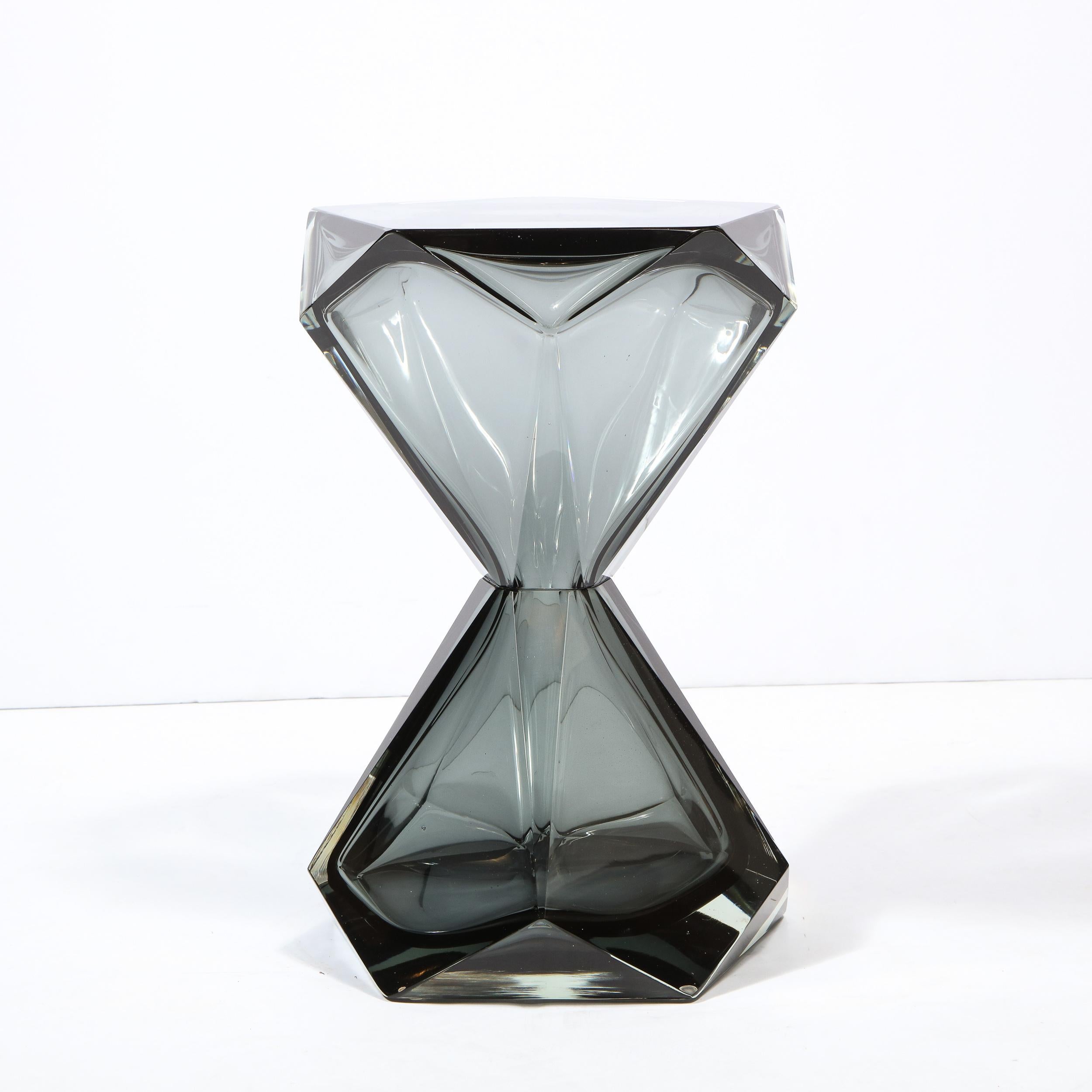 Modernist Handblown Murano Smoked Graphite Faceted Hourglass Side/ End Table For Sale 5