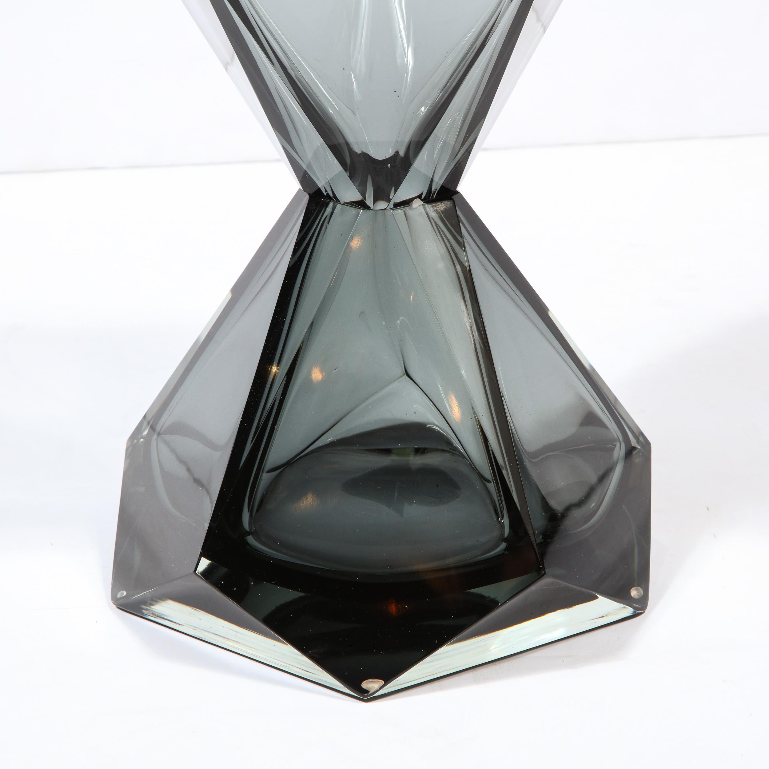 Modernist Handblown Murano Smoked Graphite Faceted Hourglass Side/ End Table In New Condition In New York, NY