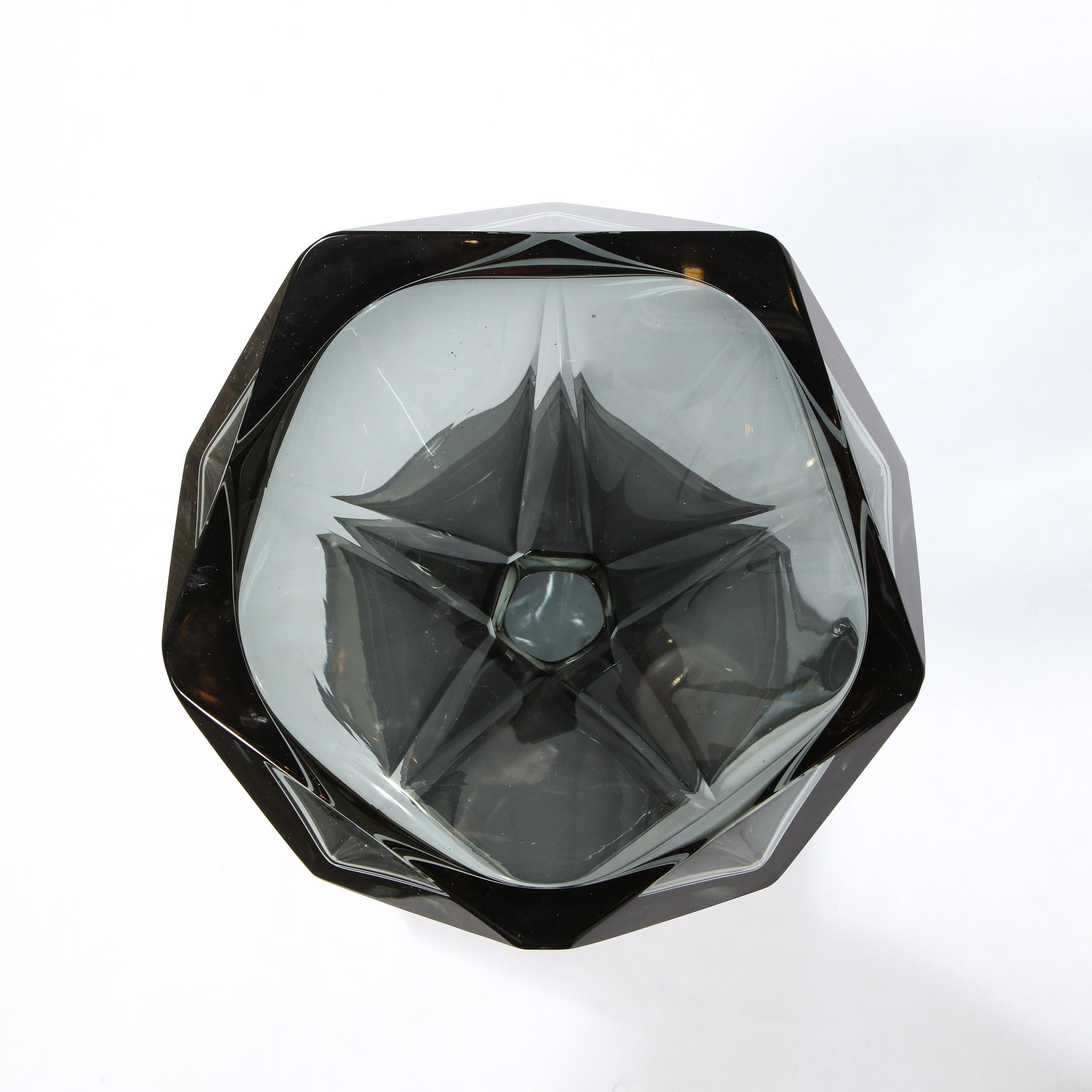 Murano Glass Modernist Handblown Murano Smoked Graphite Faceted Hourglass Side/ End Table