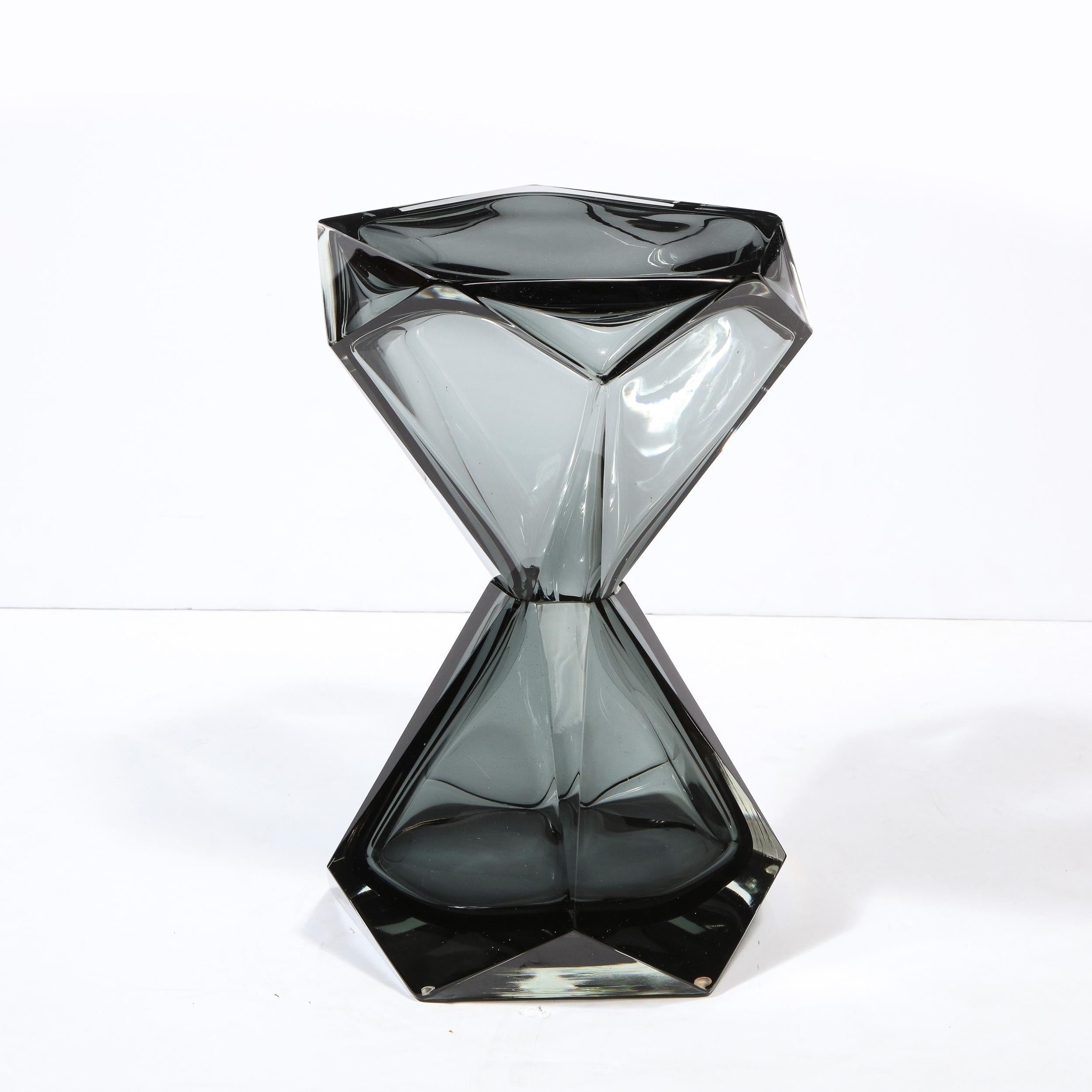 Modernist Handblown Murano Smoked Graphite Faceted Hourglass Side/ End Table For Sale 3