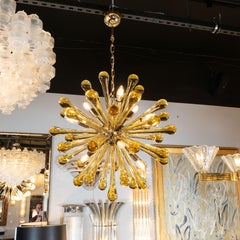 Modernist Handblown Murano Smoked Honey Glass Sputnik with Brass Fittings