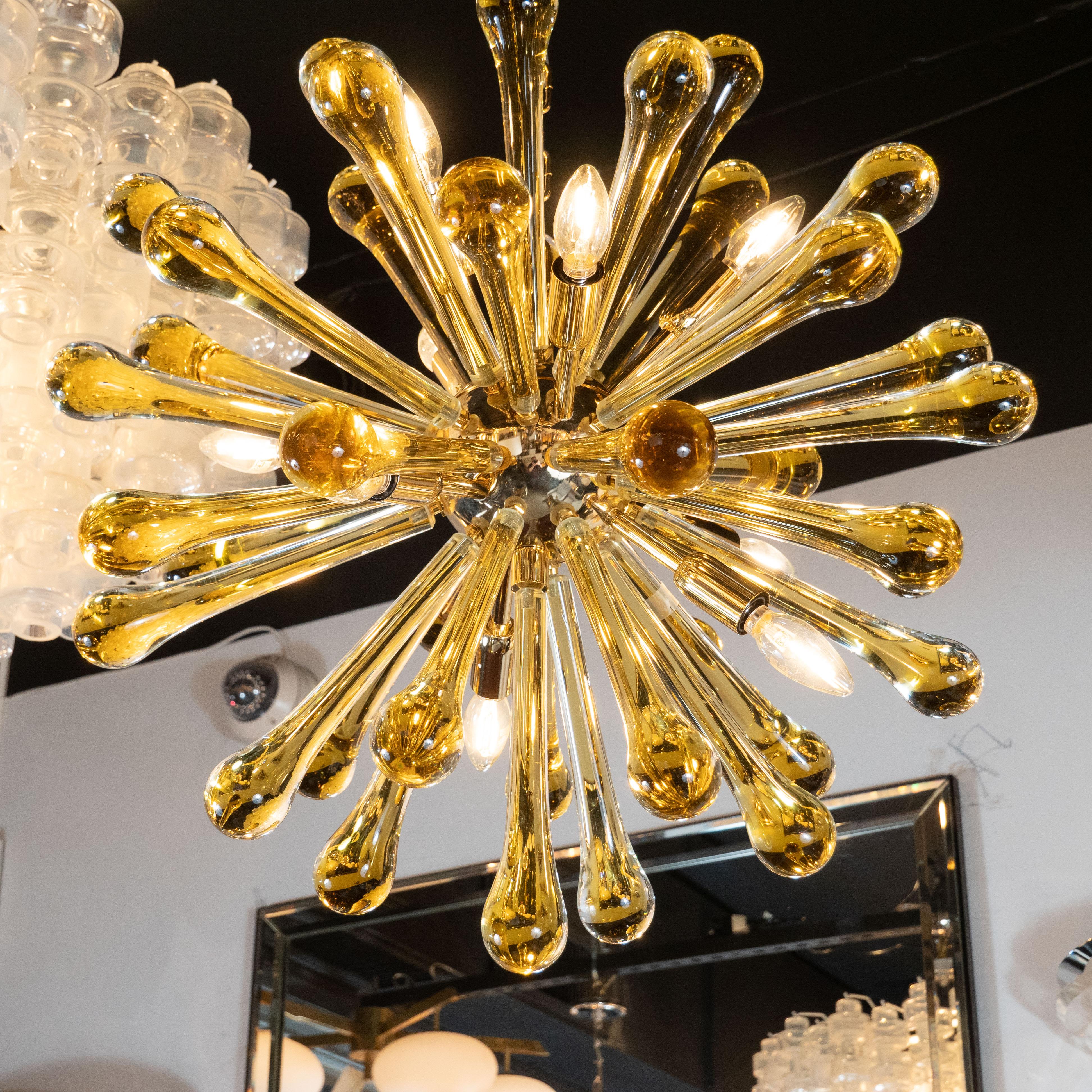 Modernist Handblown Murano Smoked Honey Glass Sputnik with Brass Fittings For Sale 1