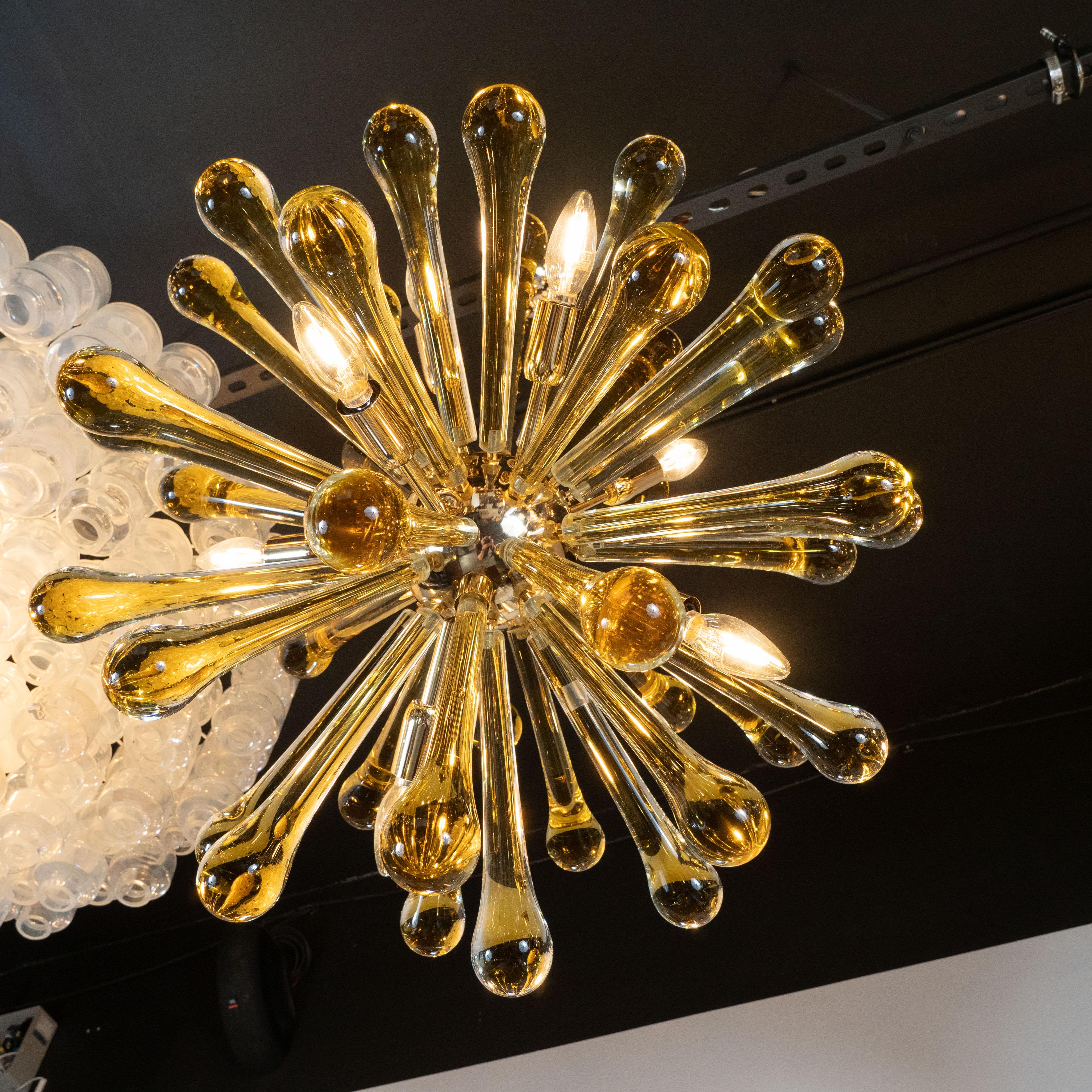 Modernist Handblown Murano Smoked Honey Glass Sputnik with Brass Fittings For Sale 2
