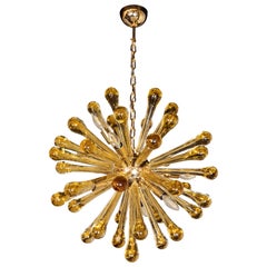 Modernist Handblown Murano Smoked Honey Glass Sputnik with Brass Fittings