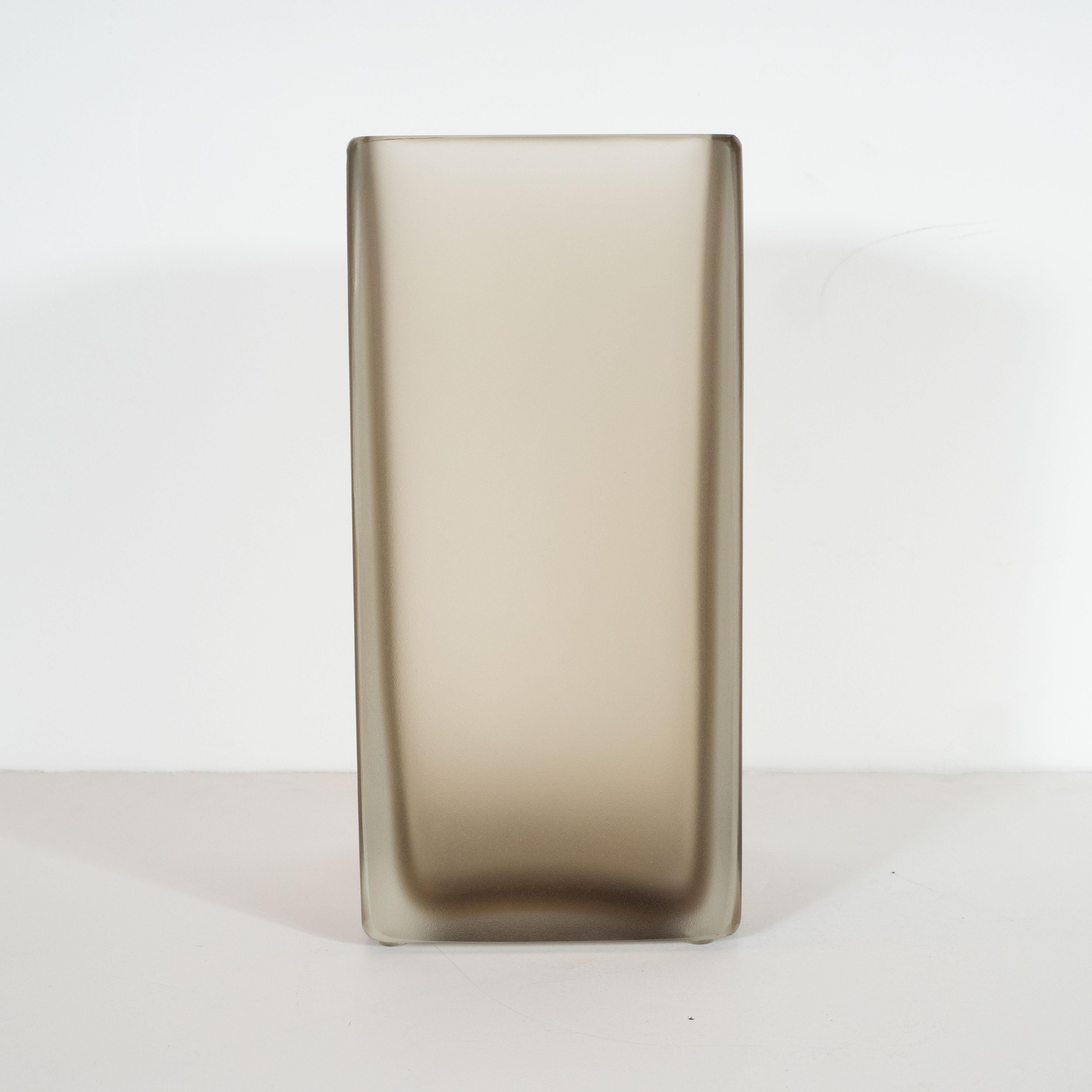 Murano Glass Modernist Handblown Murano Smoked Topaz Glass Vase with Linear Detailing