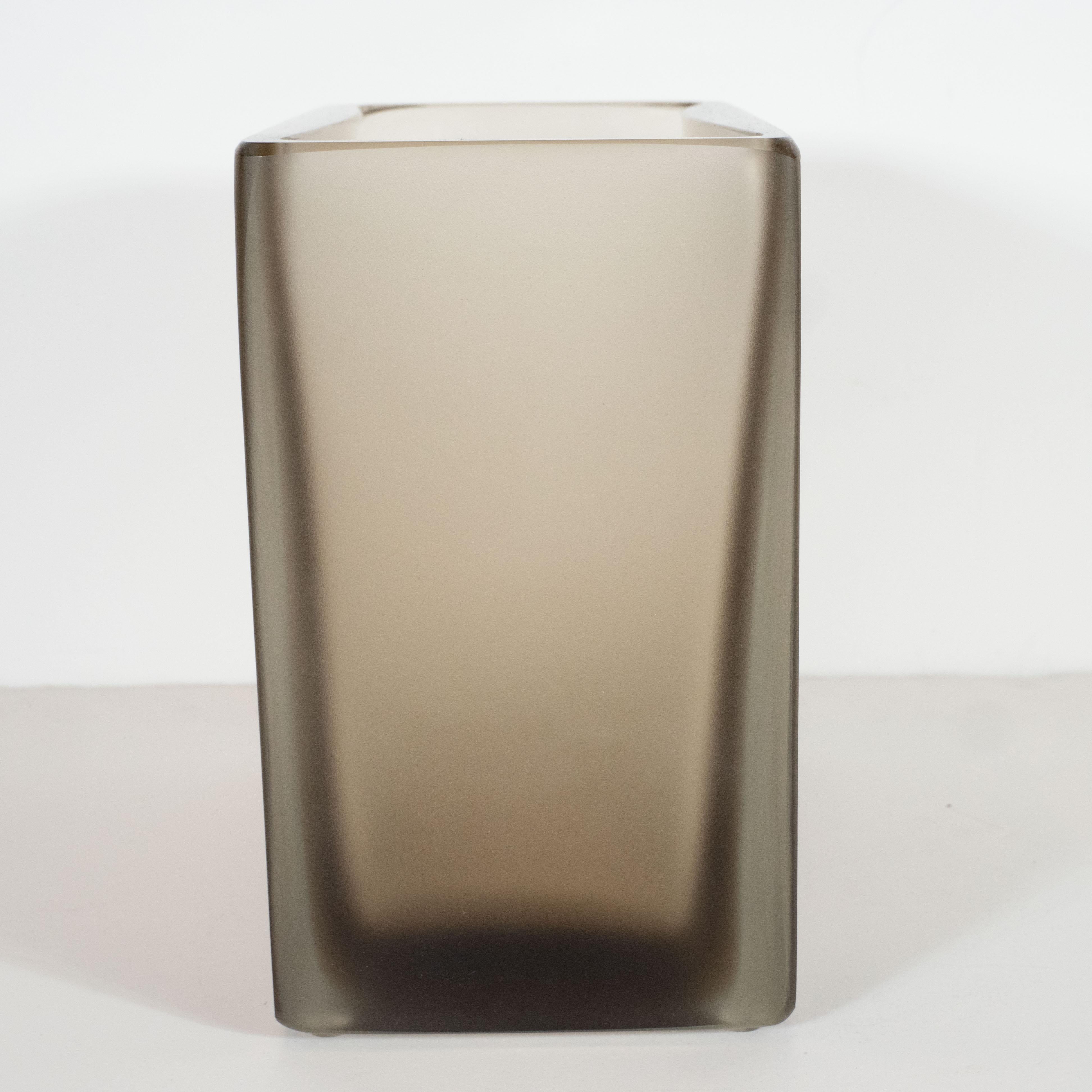 Modernist Handblown Murano Smoked Topaz Glass Vase with Relief Detailing For Sale 1