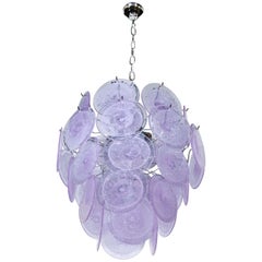 Lampadario a disco a quattro piani di Murano soffiato a mano e trasparente color lavanda