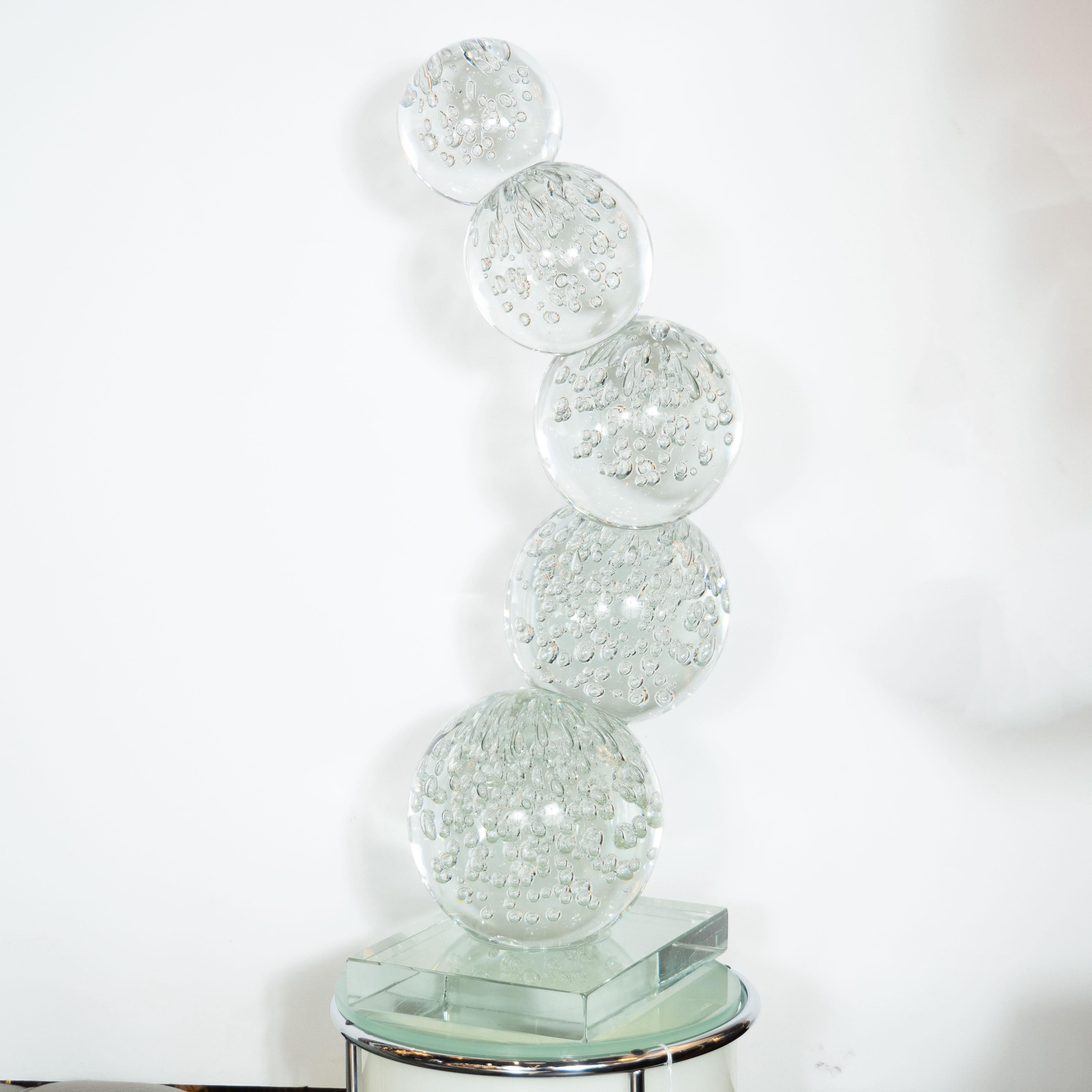 Contemporary Modernist Hand Blown Murano Translucent Bubble Glass Stacked Spheres Sculpture