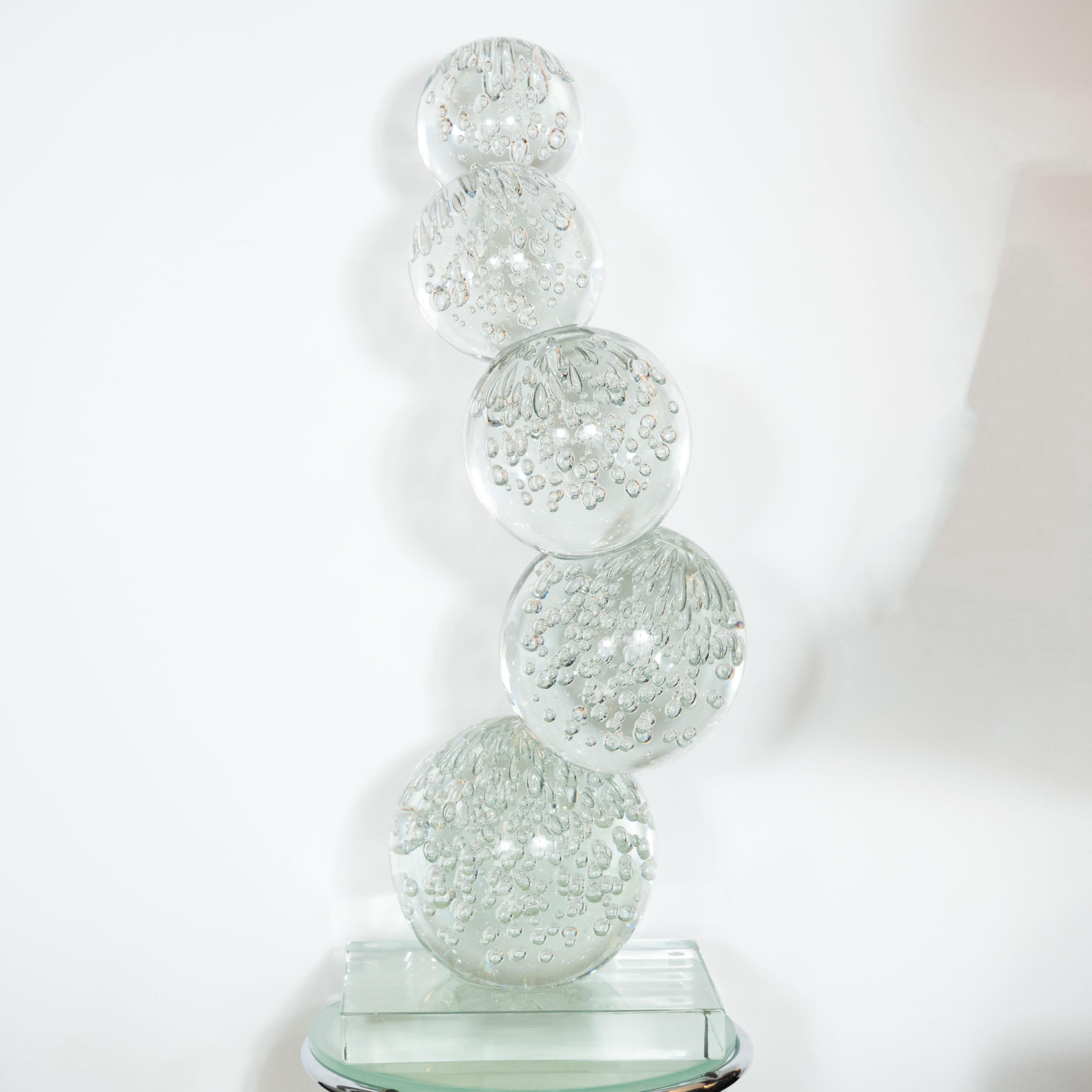 Murano Glass Modernist Hand Blown Murano Translucent Bubble Glass Stacked Spheres Sculpture