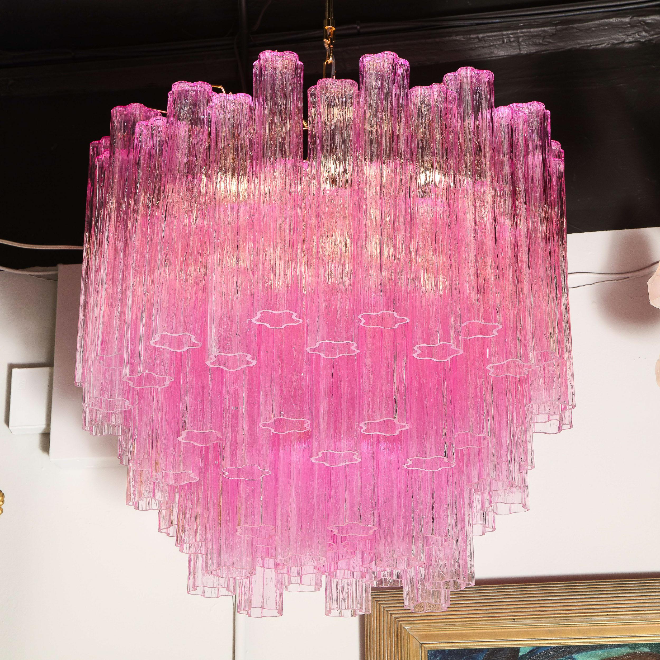 Modernist Handblown Murano Translucent Fuschia Chandelier with Chrome Fittings 1