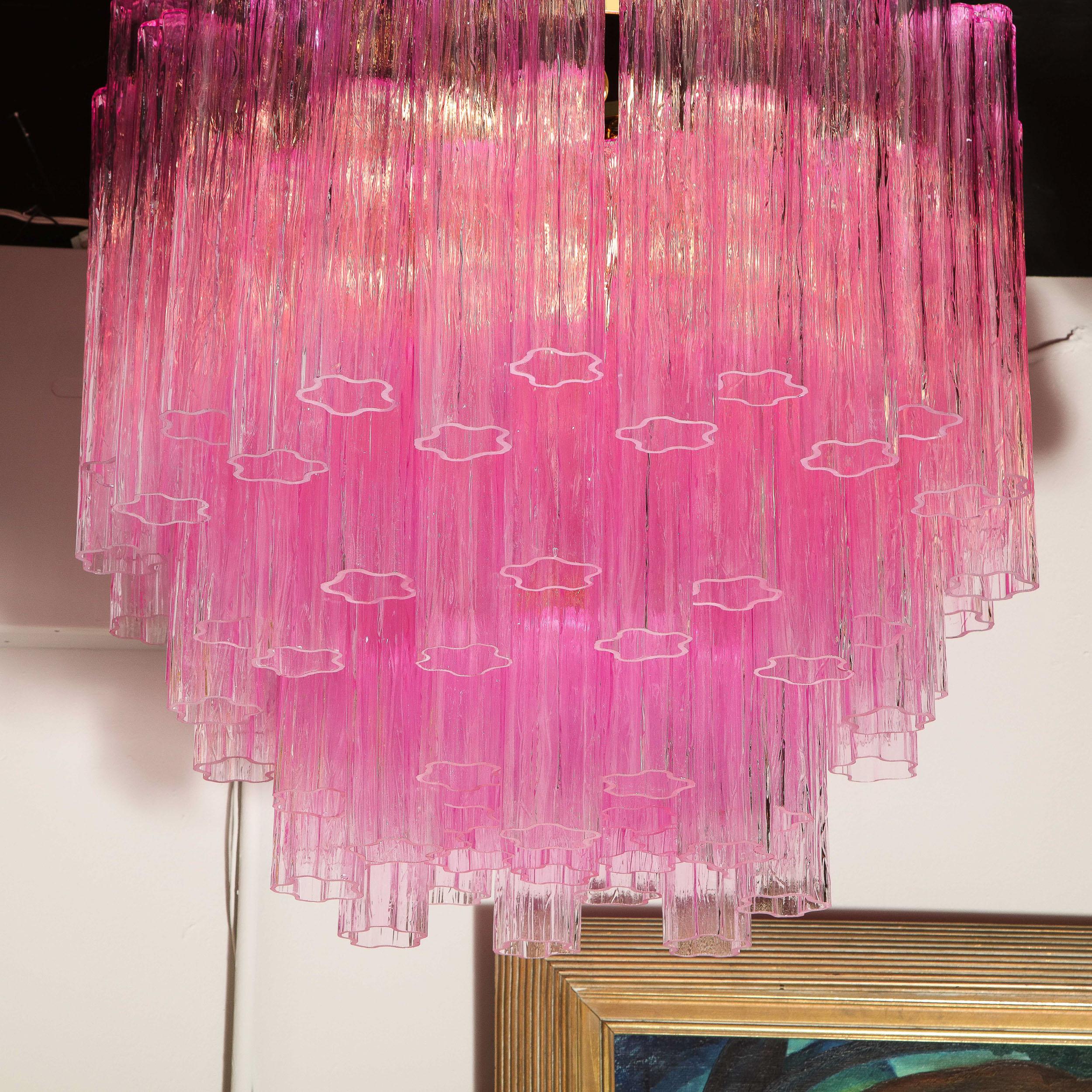 Modernist Handblown Murano Translucent Fuschia Chandelier with Chrome Fittings 3