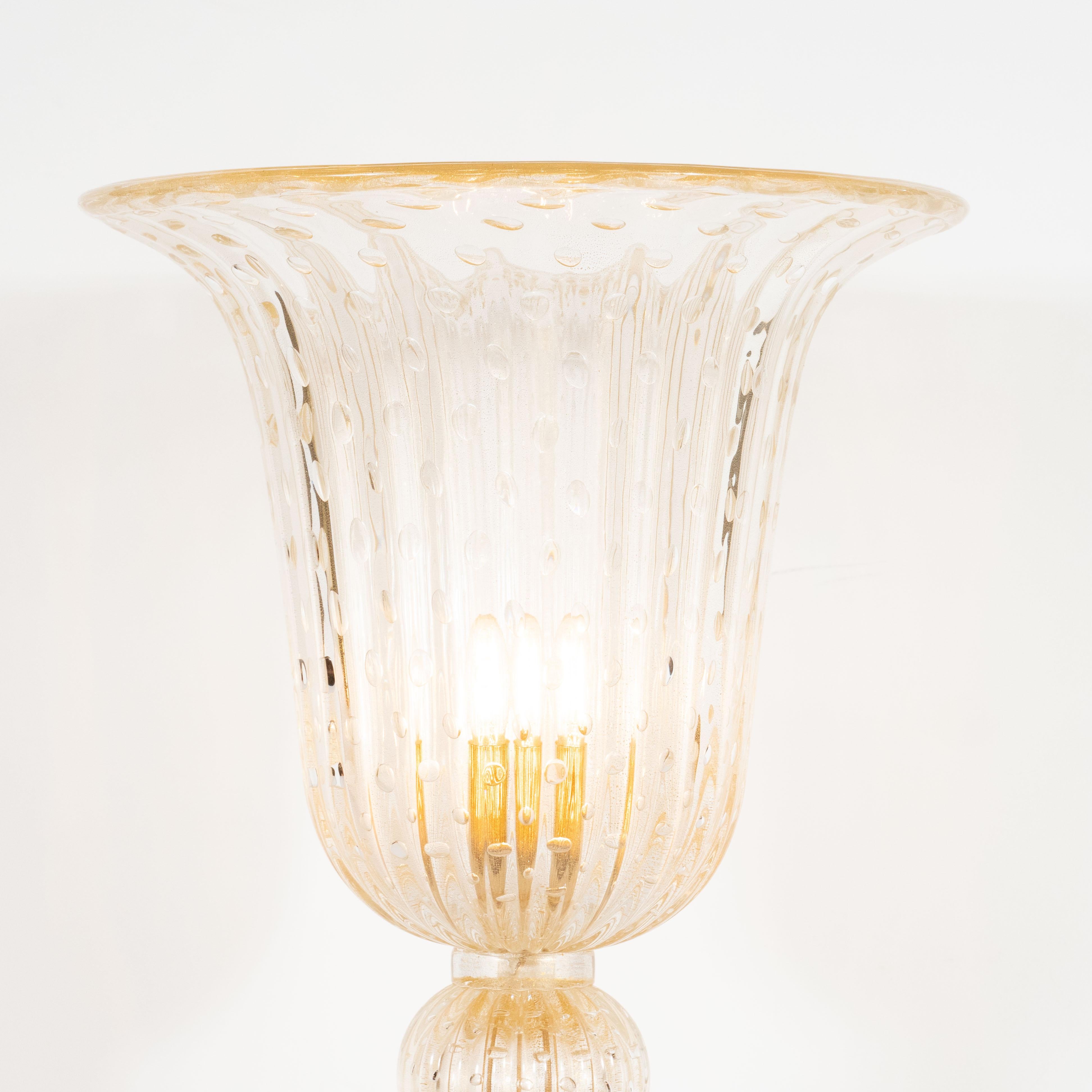 XXIe siècle et contemporain Luminaires modernistes en verre de Murano translucide soufflé à la main avec mouchetures d'or jaune 24 carats en vente