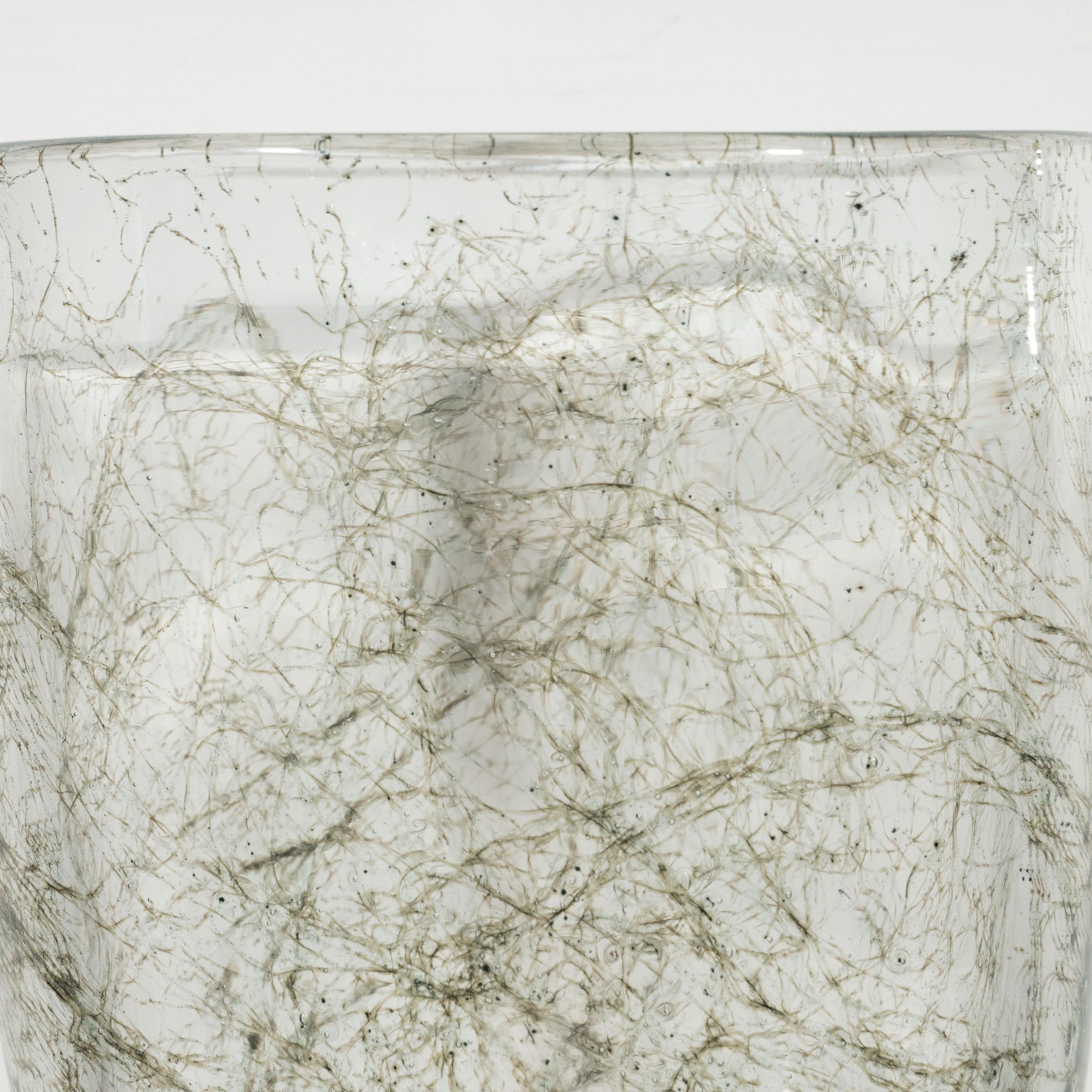 Italian Modernist Handblown Murano Translucent Glass Vase with Expressionist Detailing