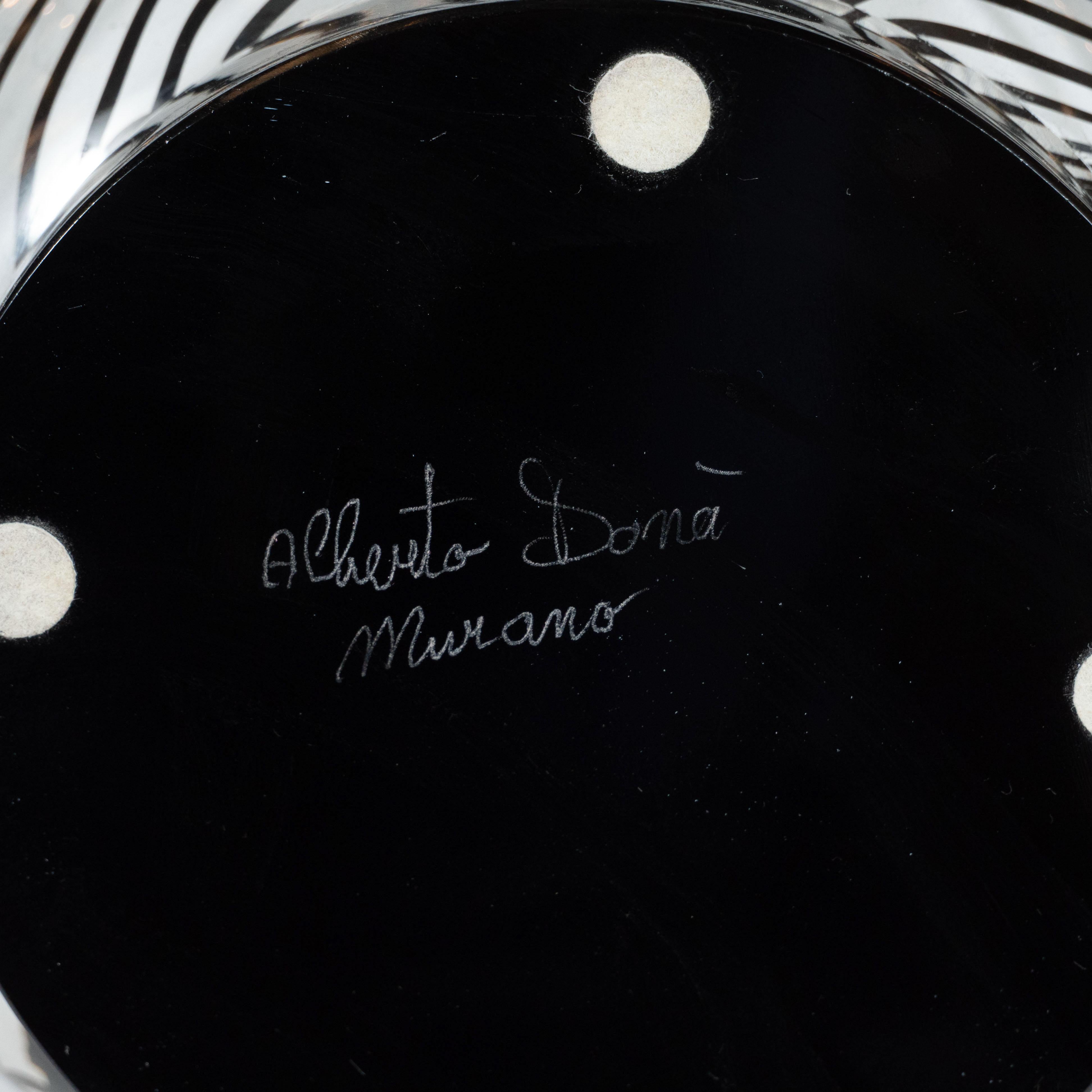 Modernist Hand Blown Murano Translucent Vase with Organic Black Swirl Detailing 3