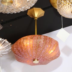 Modernist Handblown Murano Variegated Rose Glass & Brass Pendant Chandelier