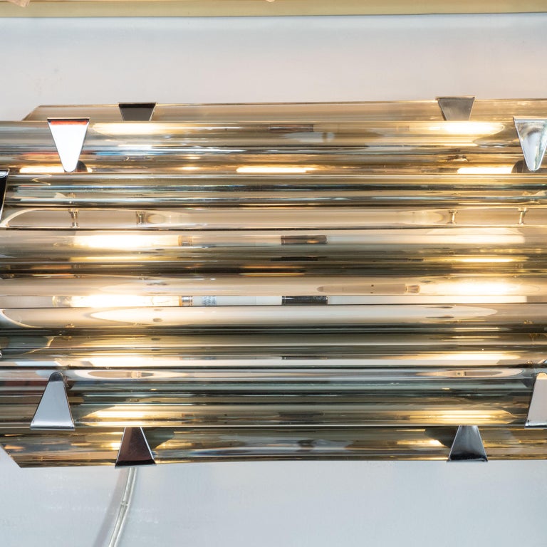 Modernist Hand Blown Skyscraper Style Chrome and Smoked Murano Glass