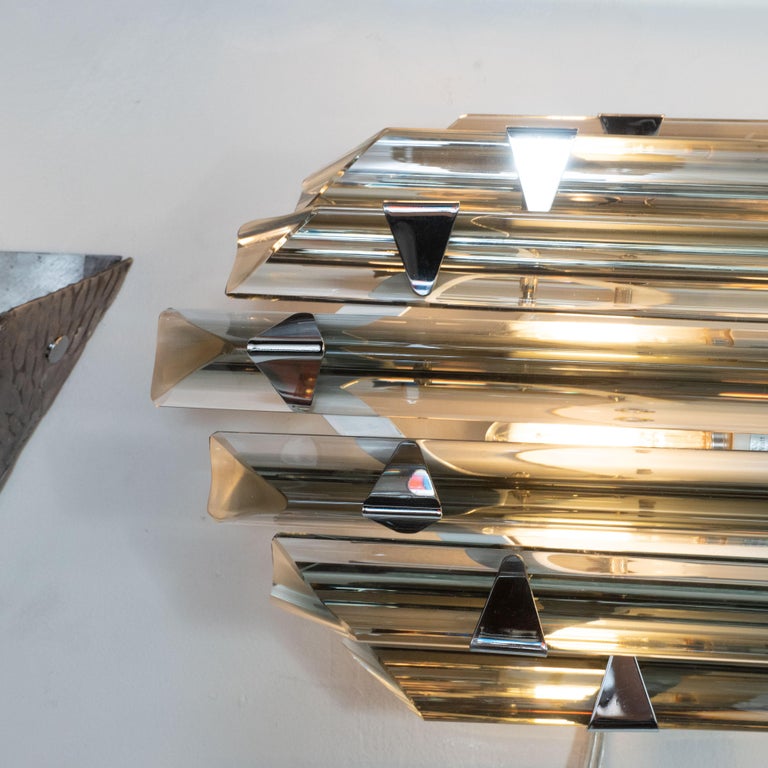 Modernist Hand Blown Skyscraper Style Chrome and Smoked Murano Glass