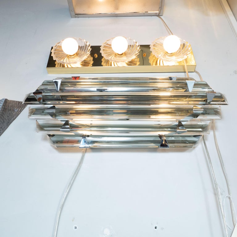 Modernist Hand Blown Skyscraper Style Chrome and Smoked Murano Glass