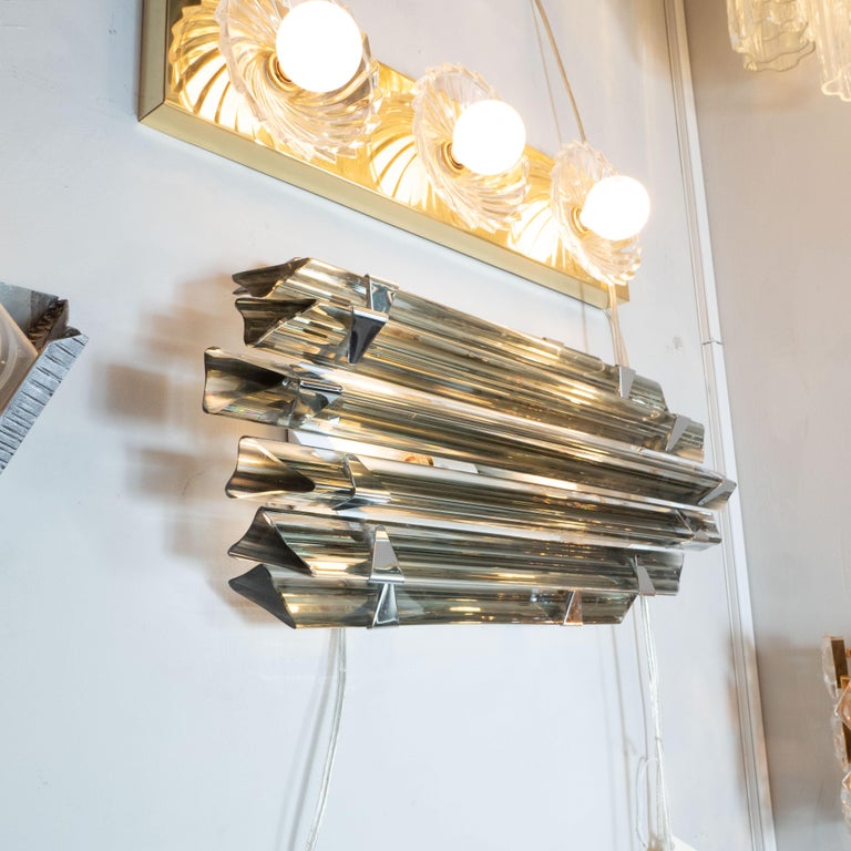 Modernist Hand Blown Skyscraper Style Chrome and Smoked Murano Glass