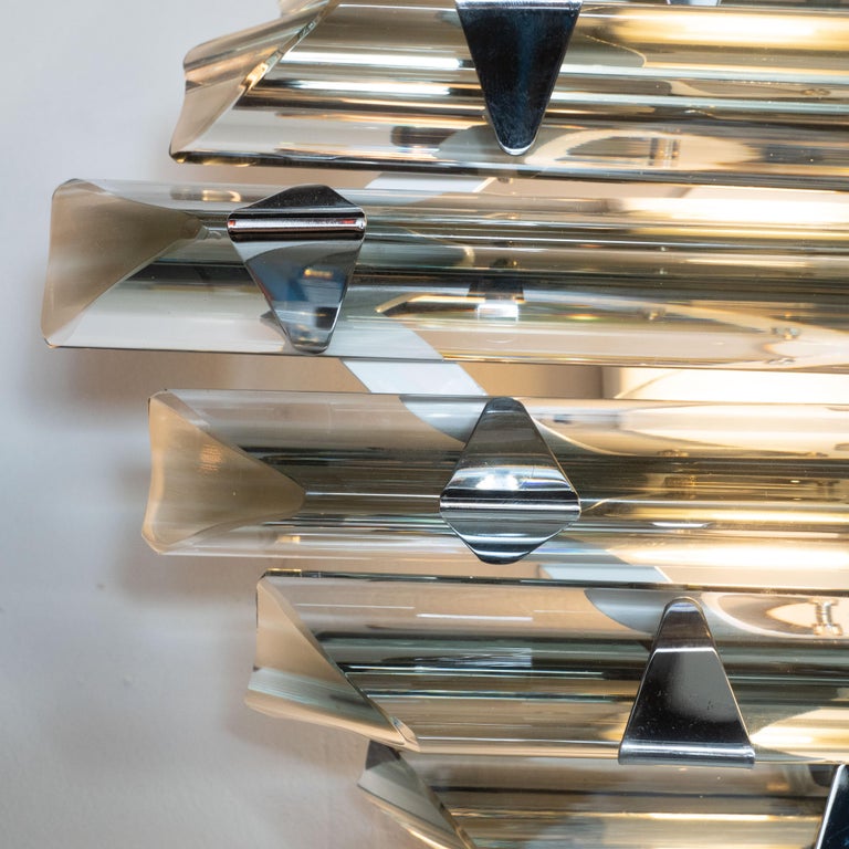 Modernist Hand Blown Skyscraper Style Chrome and Smoked Murano Glass