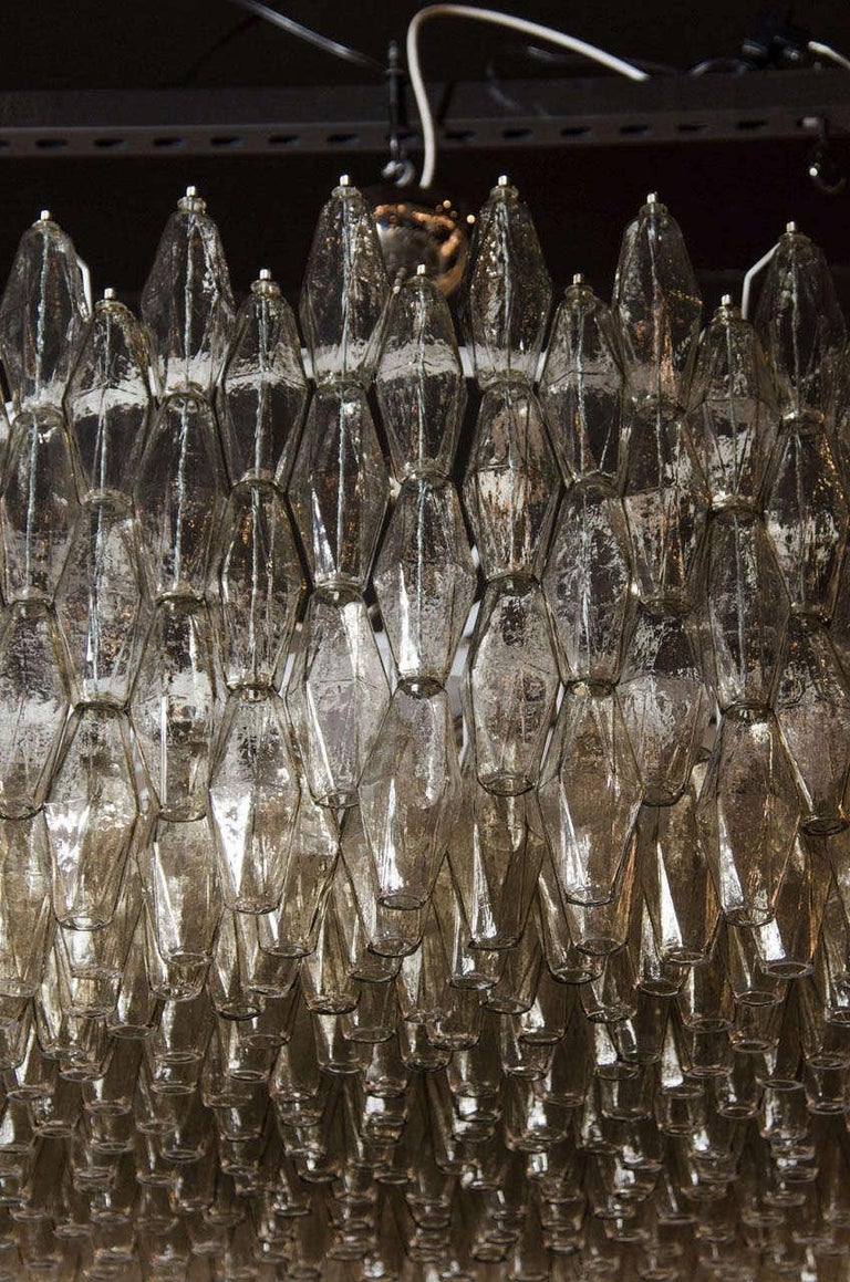 Italian Modernist Handblown Smoked Murano Glass Polyhedral Chandelier For Sale