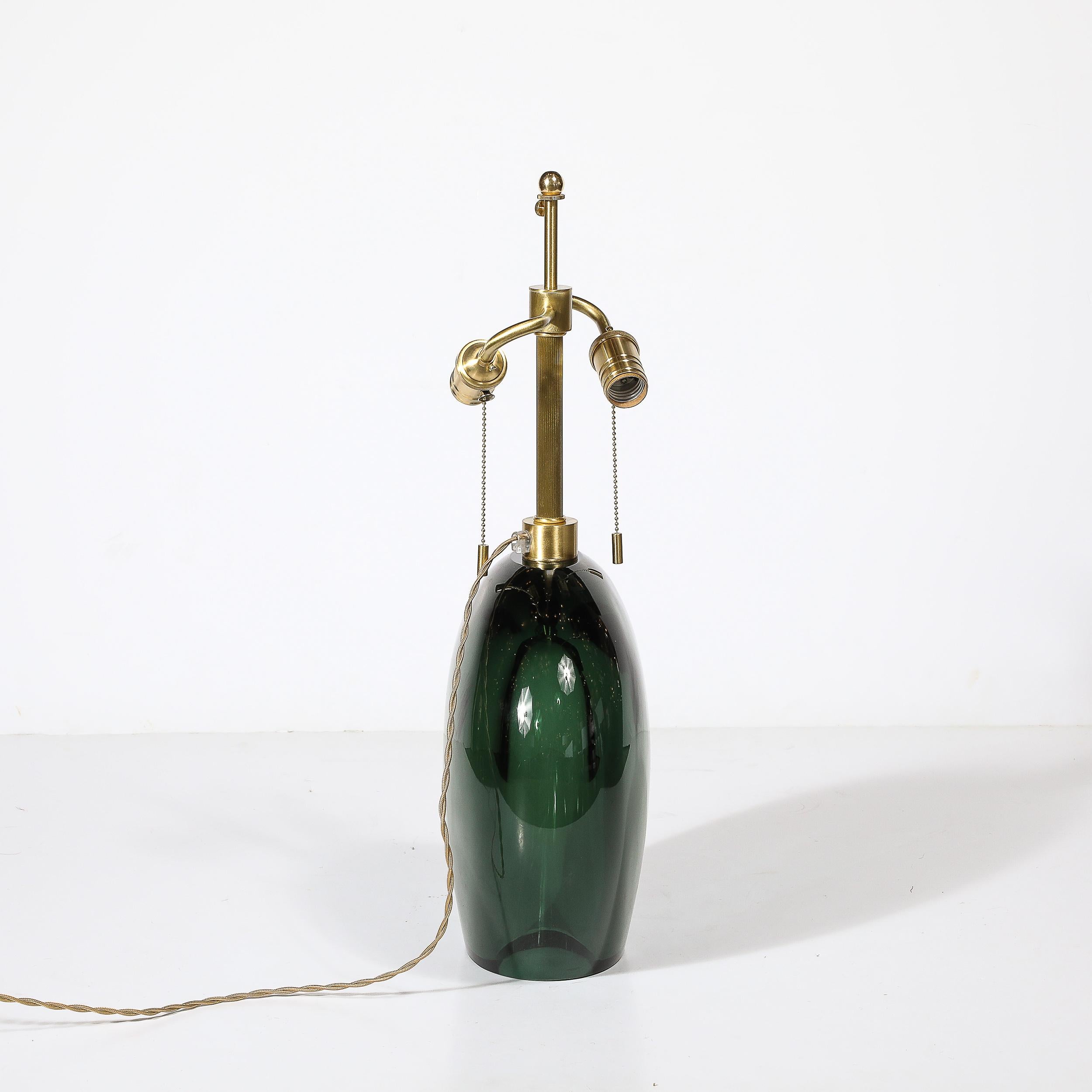 Lámparas de sobremesa modernistas de cristal de Murano ahumado verde viridiana soplado a mano y latón en venta 3
