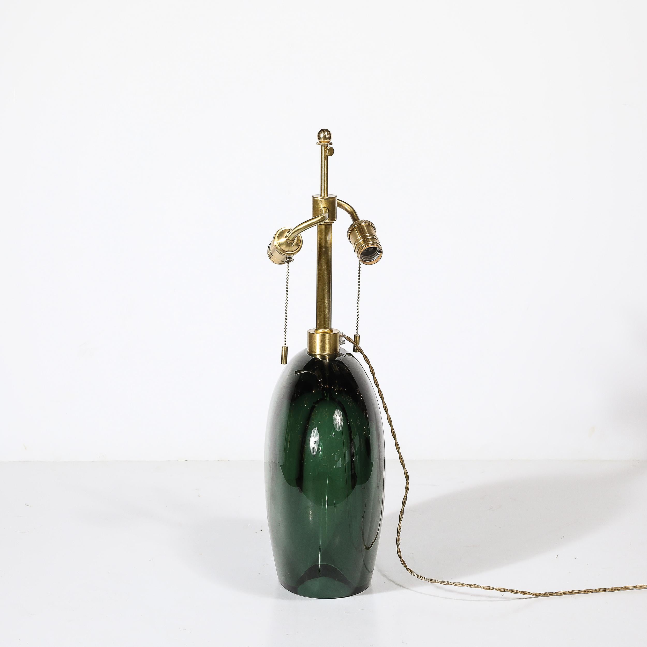 Lámparas de sobremesa modernistas de cristal de Murano ahumado verde viridiana soplado a mano y latón en venta 5