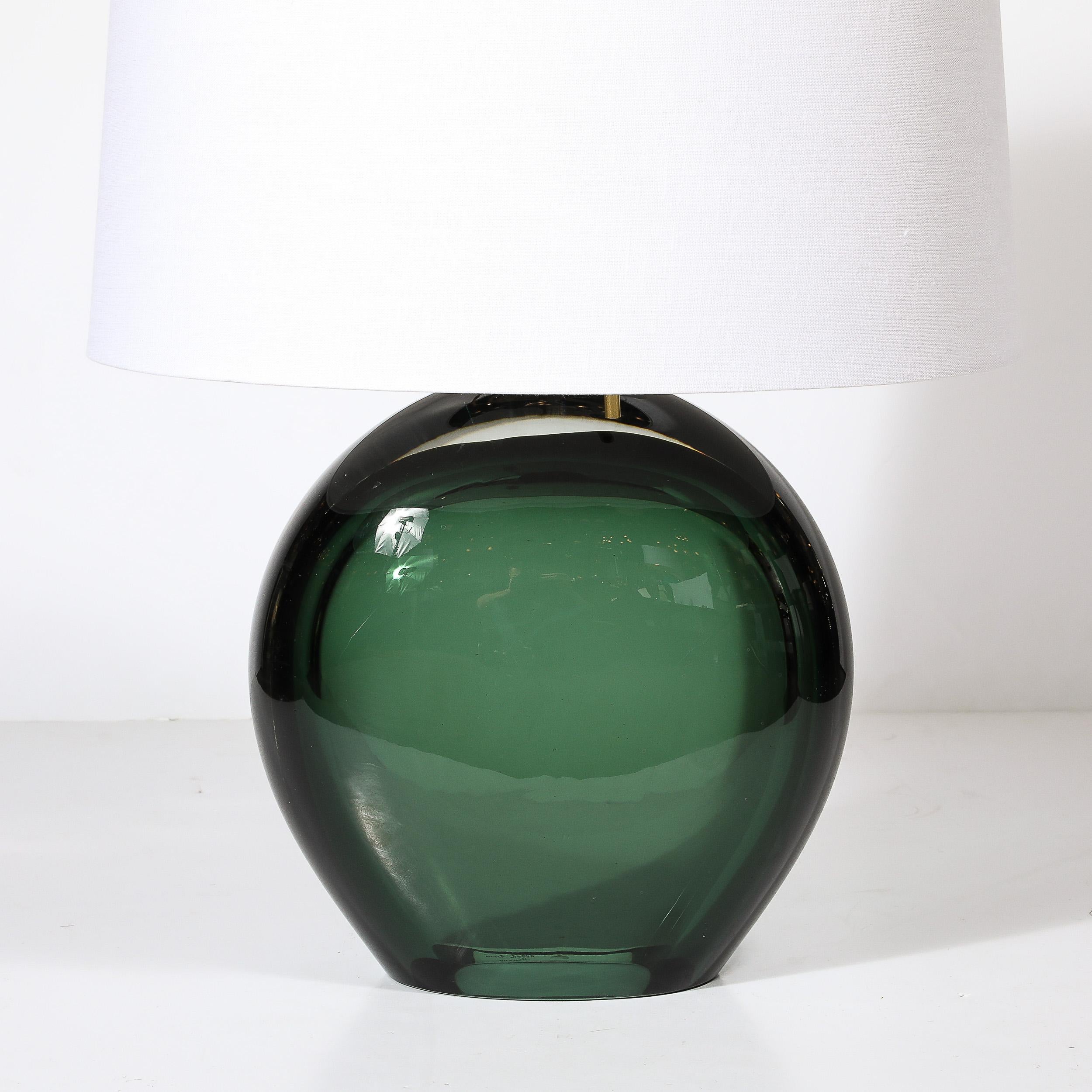 Lámparas de sobremesa modernistas de cristal de Murano ahumado verde viridiana soplado a mano y latón Moderno en venta