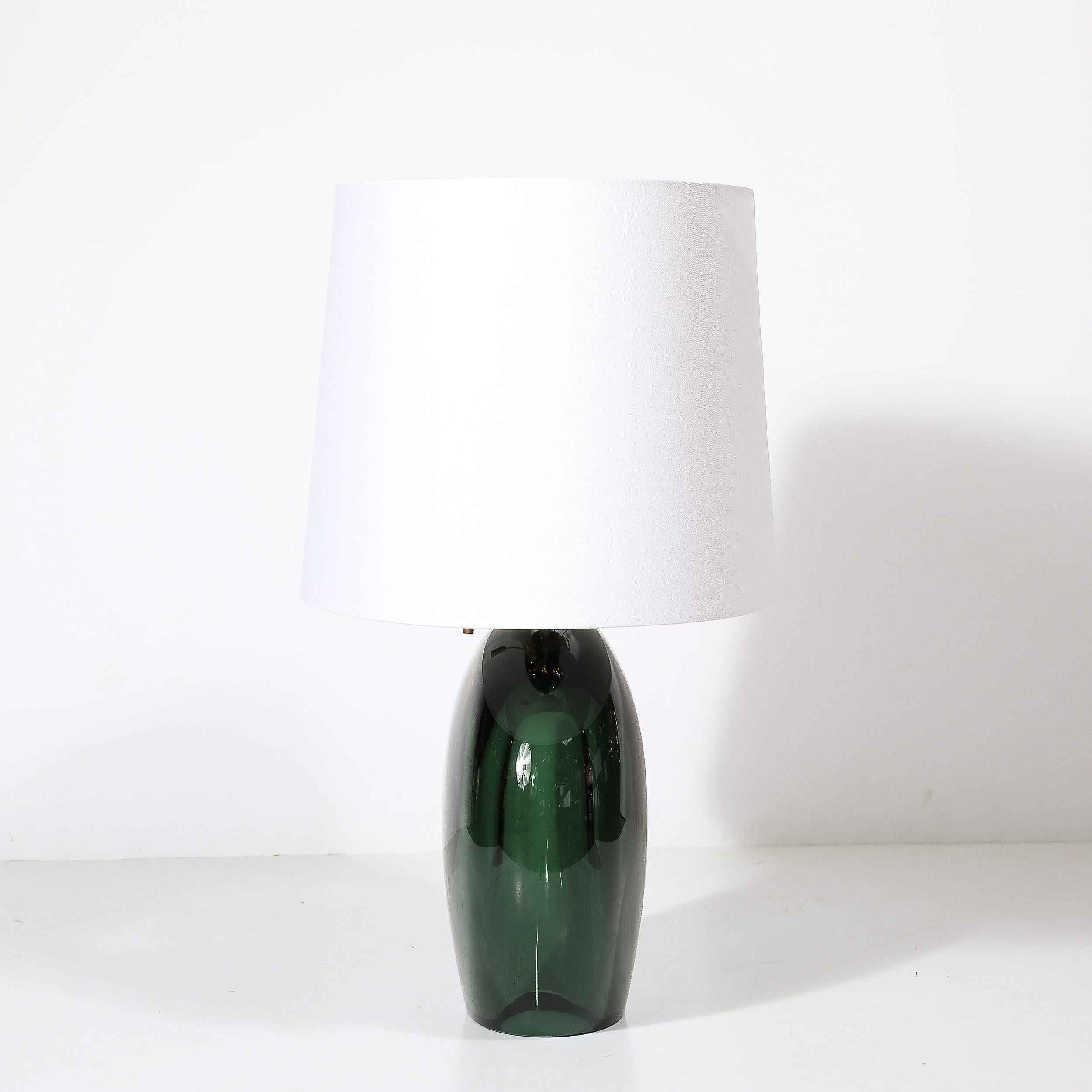 Lámparas de sobremesa modernistas de cristal de Murano ahumado verde viridiana soplado a mano y latón Latón en venta