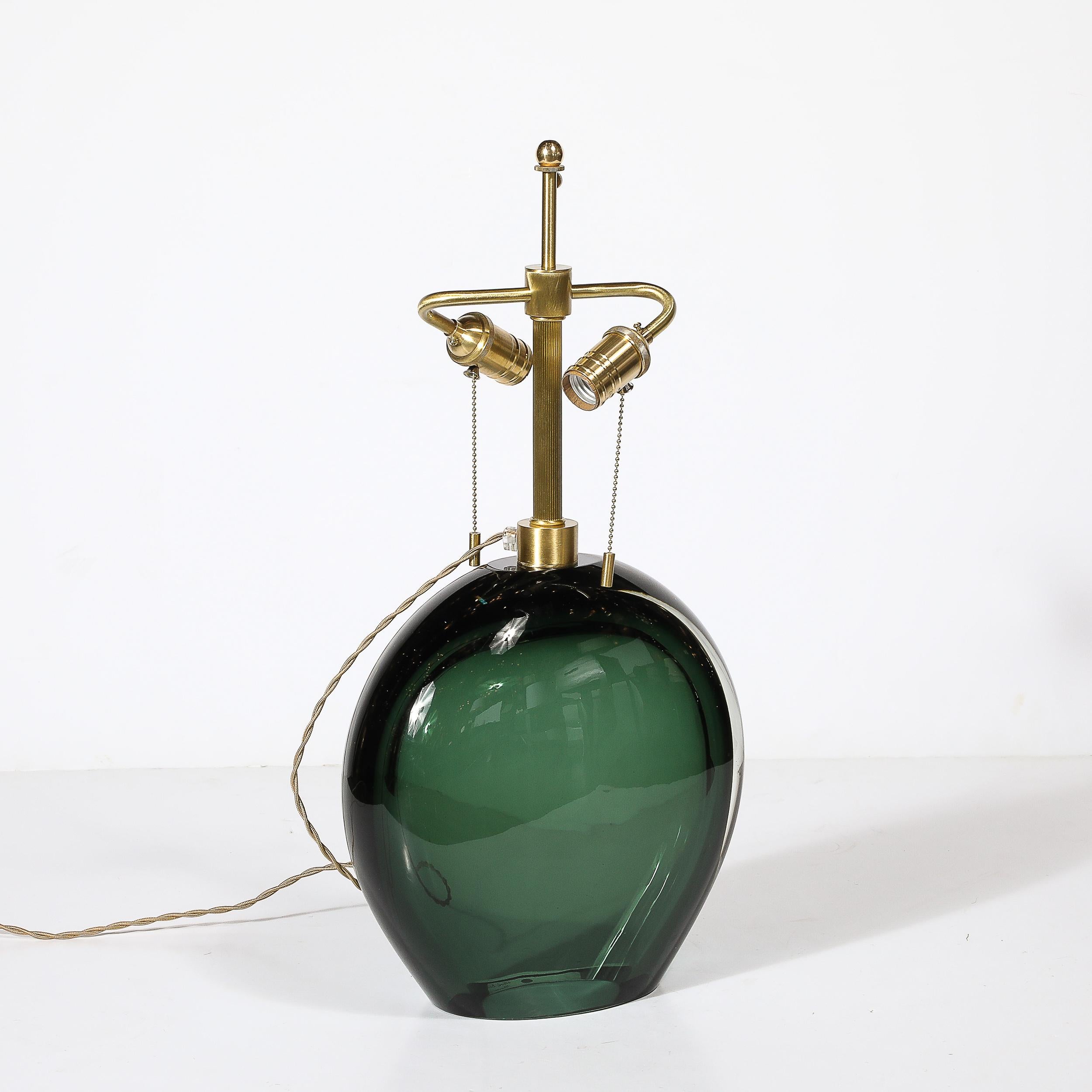 Lámparas de sobremesa modernistas de cristal de Murano ahumado verde viridiana soplado a mano y latón en venta 2