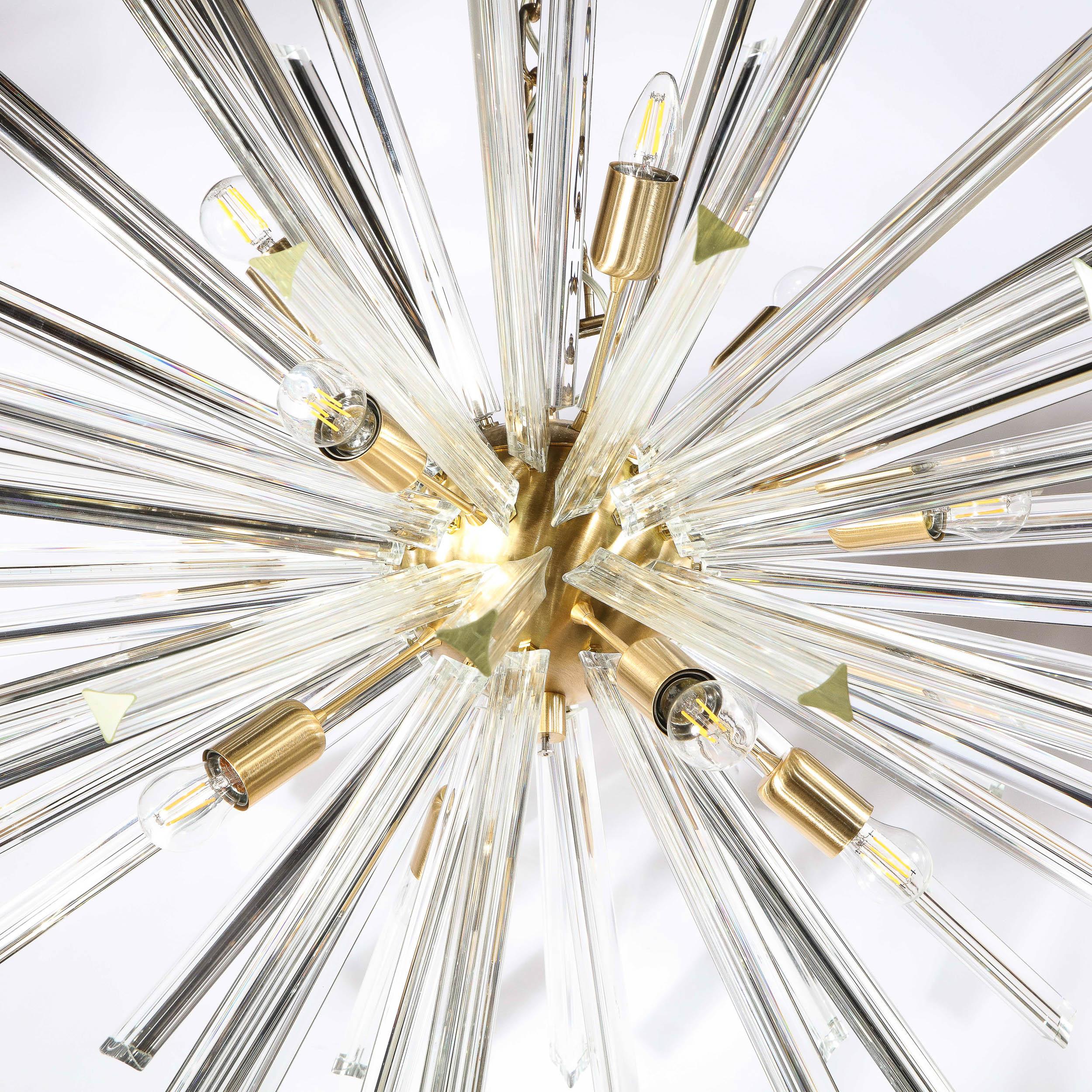 Modernist Handblown Translucent Murano Camer Glass & Brushed Brass Sputnik For Sale 5