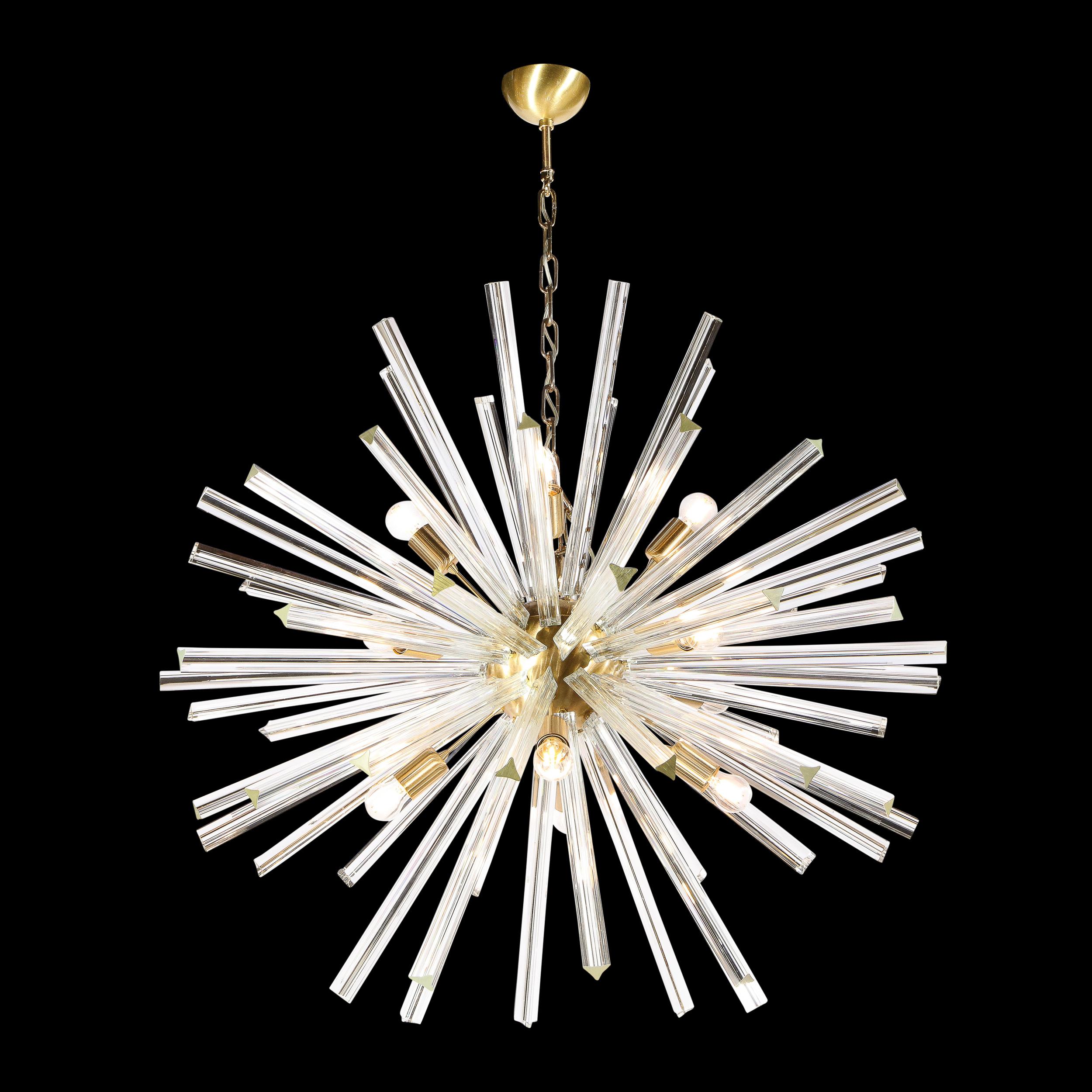 Italian Modernist Handblown Translucent Murano Camer Glass & Brushed Brass Sputnik For Sale