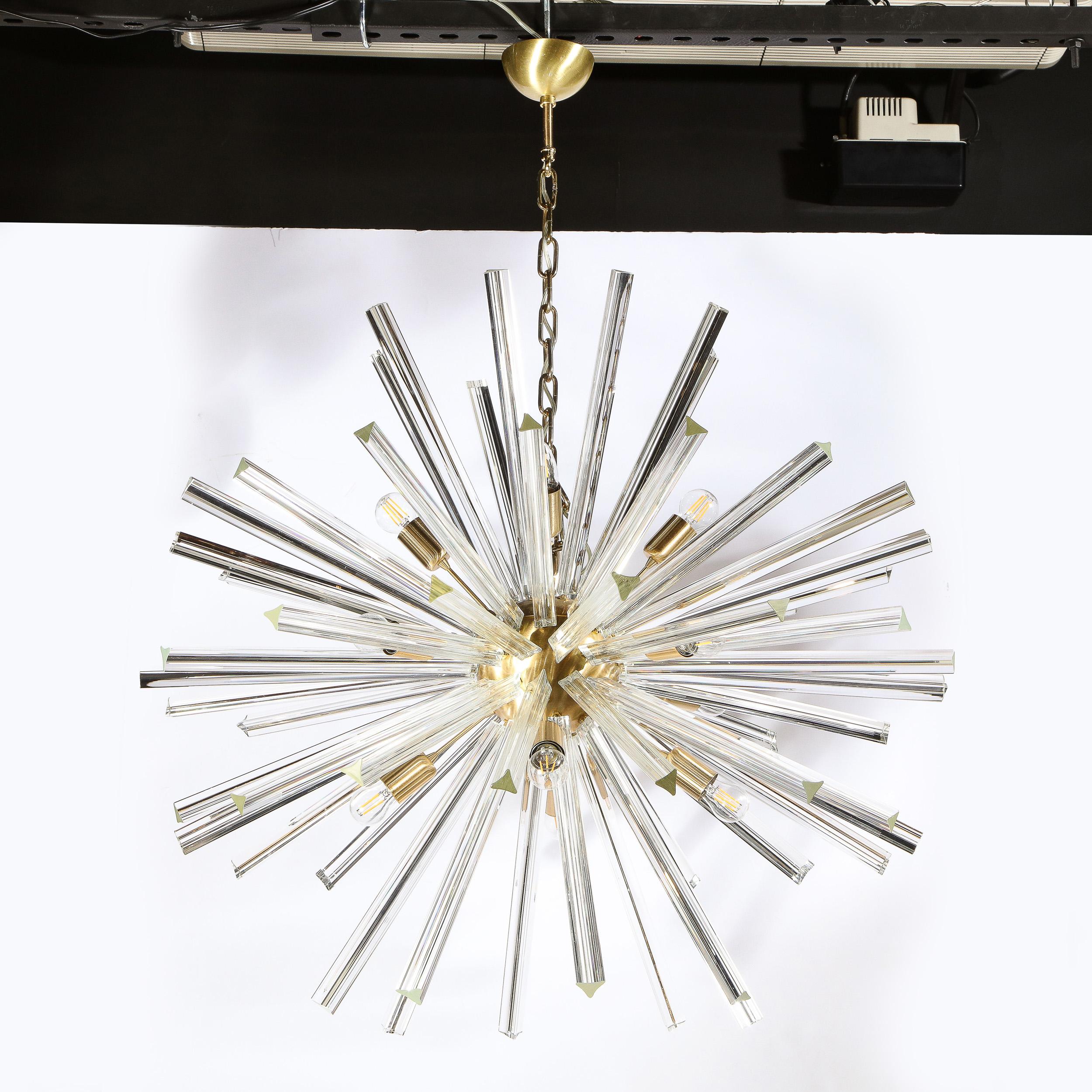 Contemporary Modernist Handblown Translucent Murano Camer Glass & Brushed Brass Sputnik For Sale